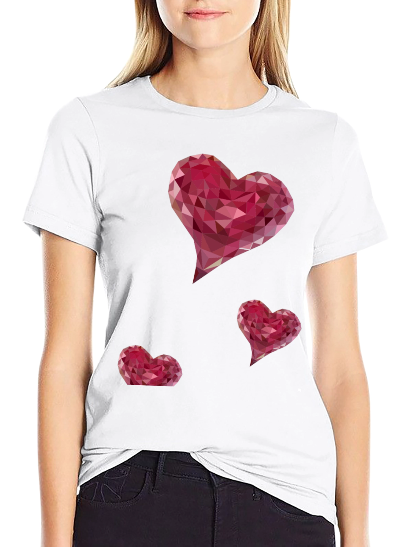 Geometric Heart Print Black T-Shirt
