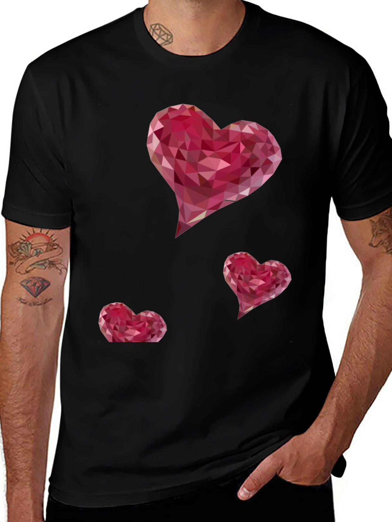 Geometric Heart Print Black T-Shirt