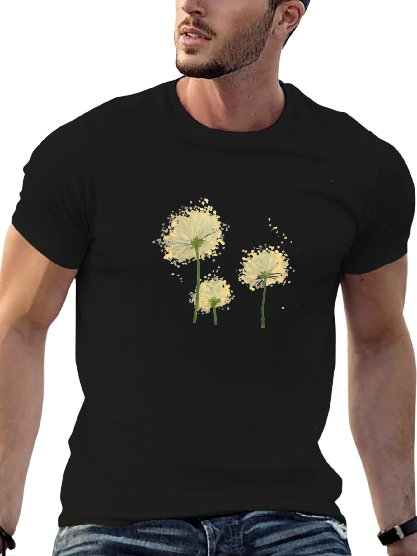 Dandelion Print Black Tee