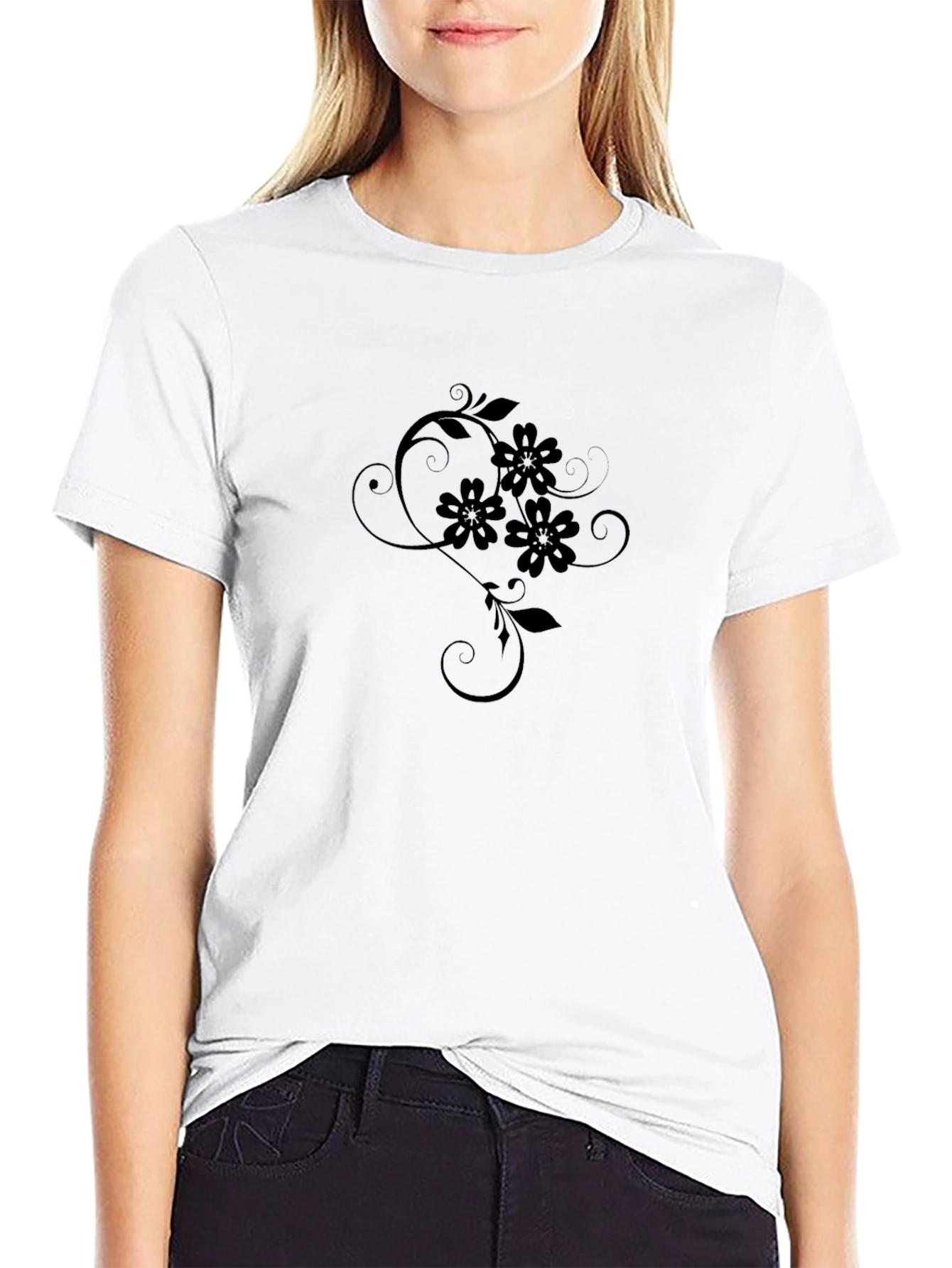 Elegant Black Floral Graphic T-Shirt