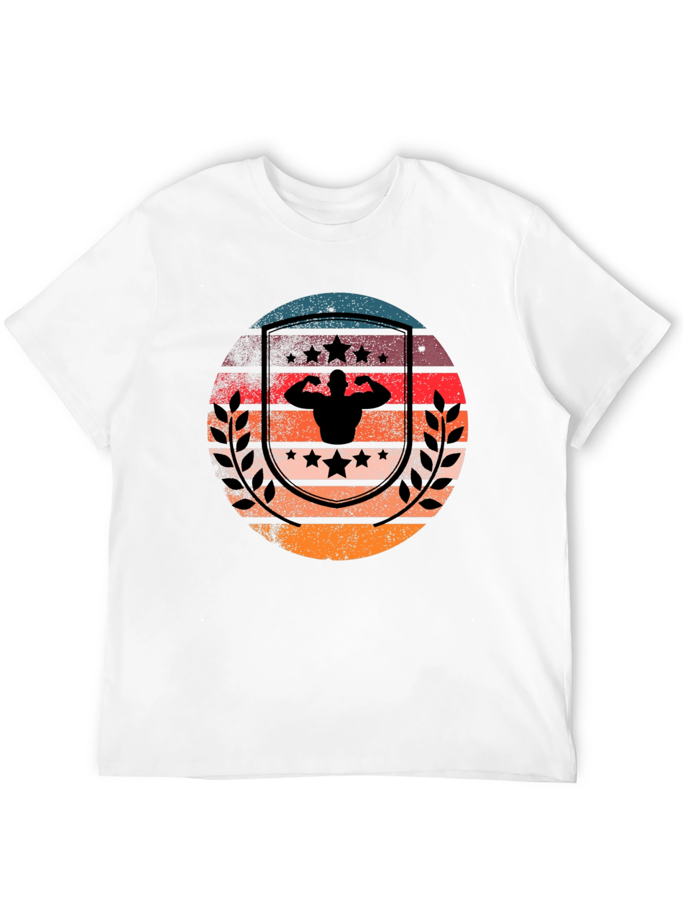 Retro Sunset Bodybuilder T-Shirt - Black Cotton Gym Tee