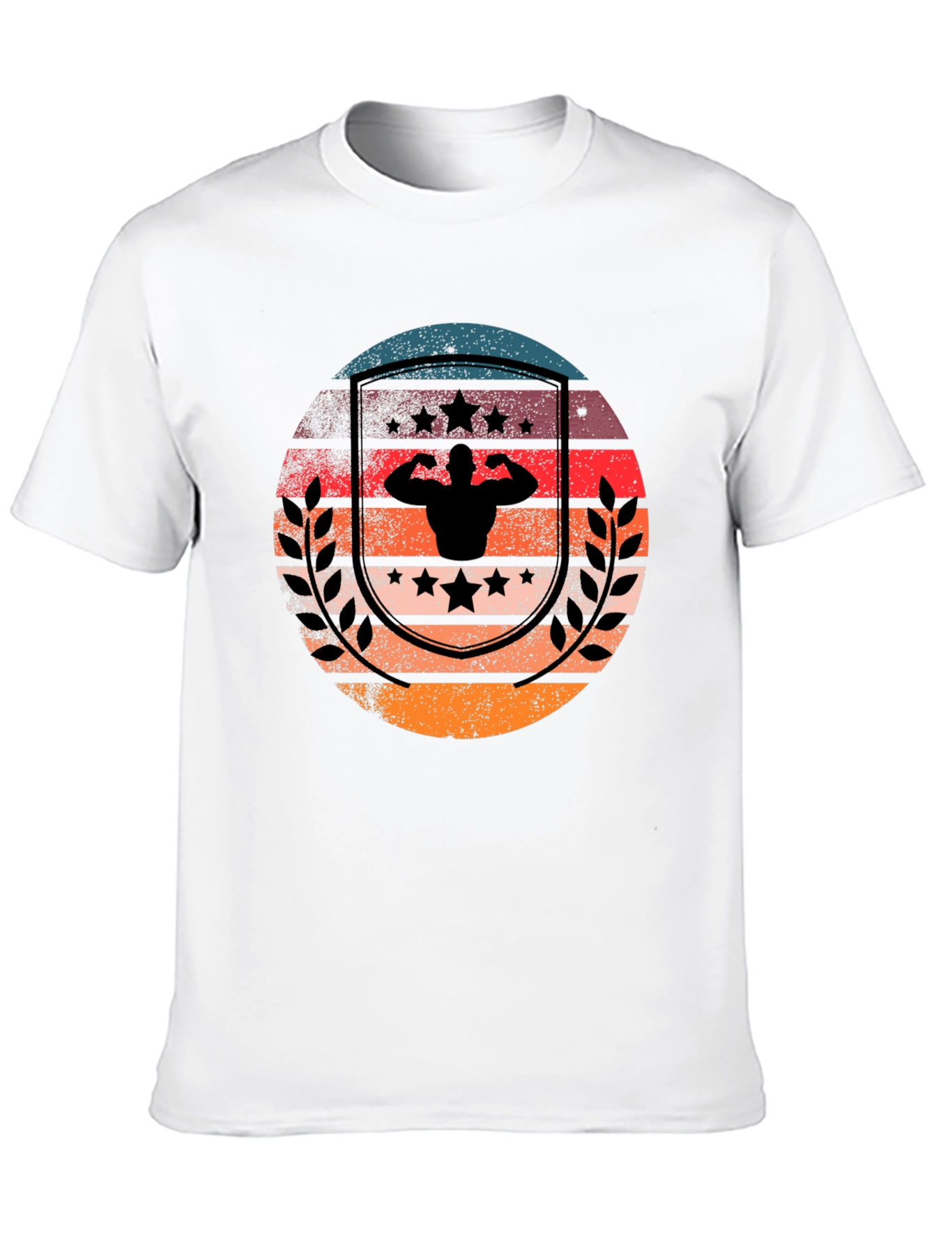 Retro Sunset Bodybuilder T-Shirt - Black Cotton Gym Tee
