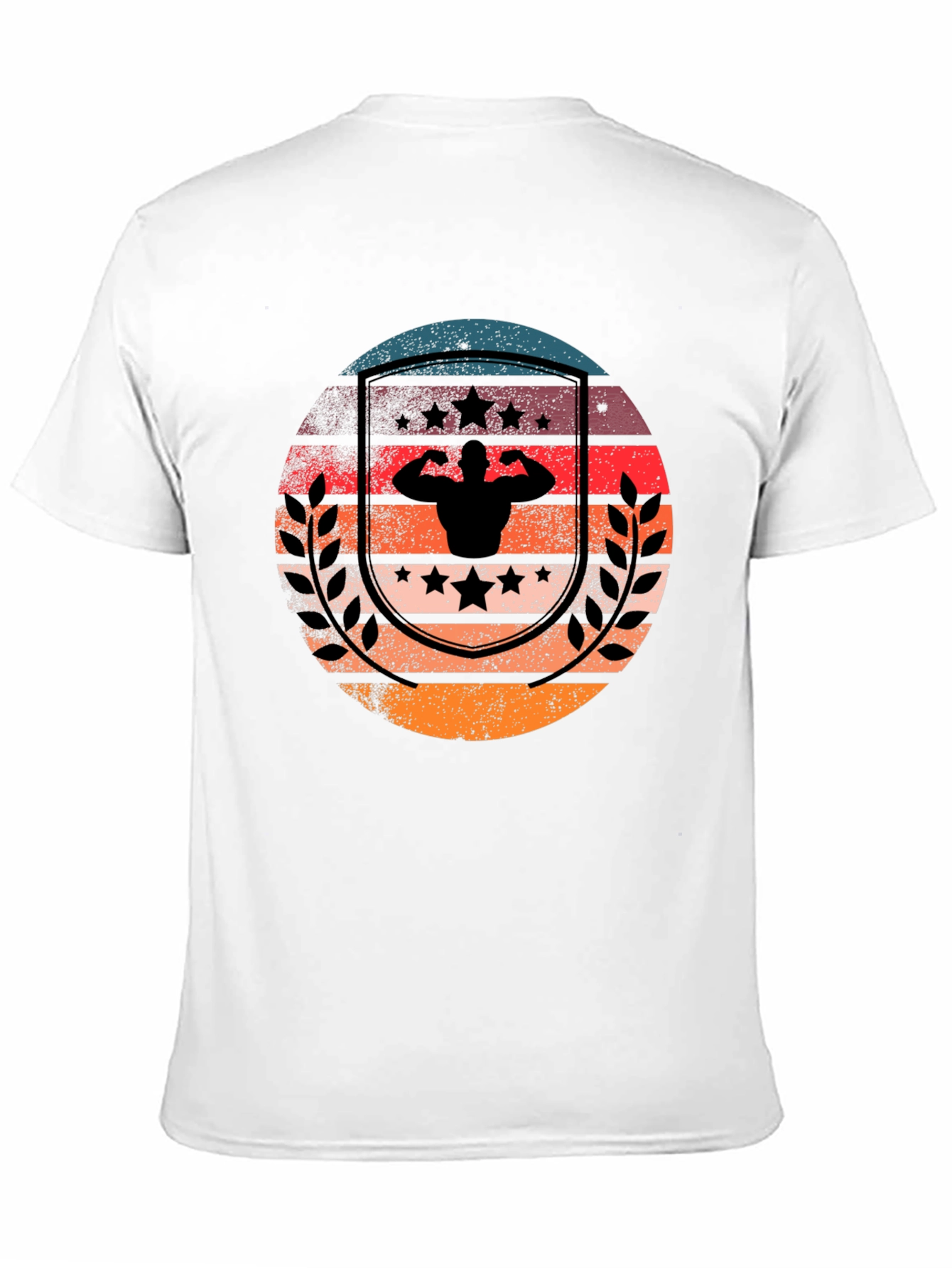 Retro Sunset Bodybuilder T-Shirt - Black Cotton Gym Tee