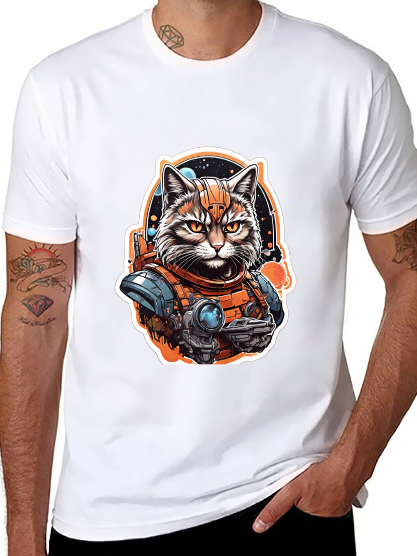 Space Cat Graphic Tee - Galaxy Explorer