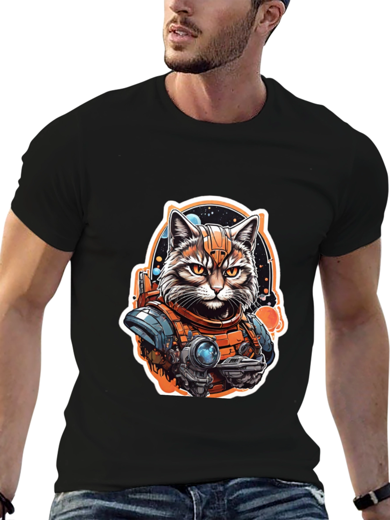 Space Cat Graphic Tee - Galaxy Explorer