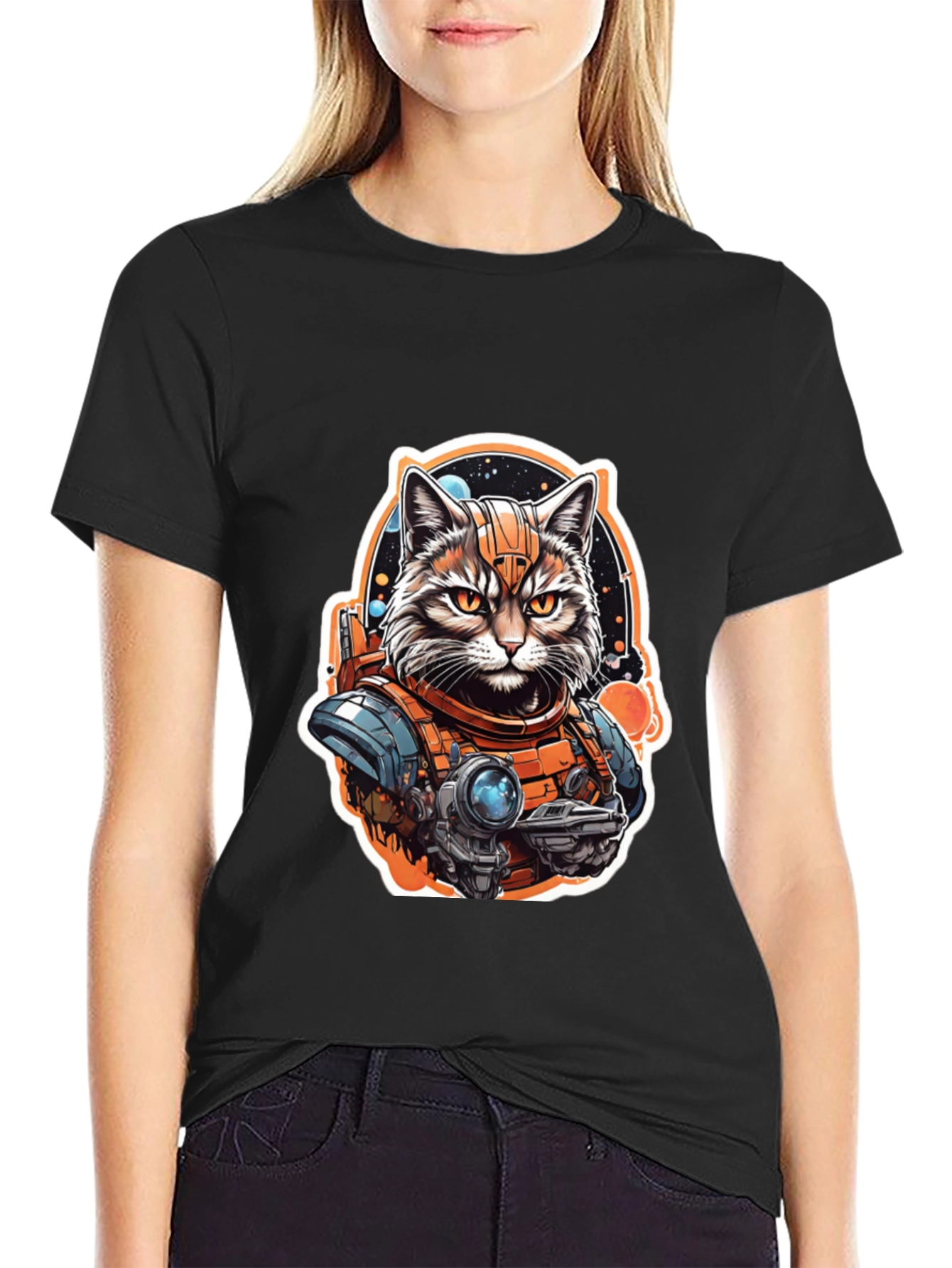 Space Cat Graphic Tee - Galaxy Explorer
