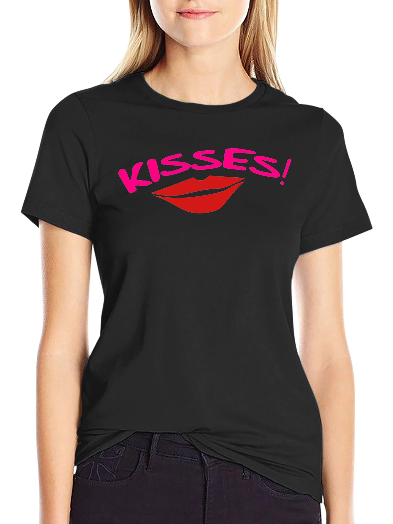 Kisses Graphic Print Black T-Shirt