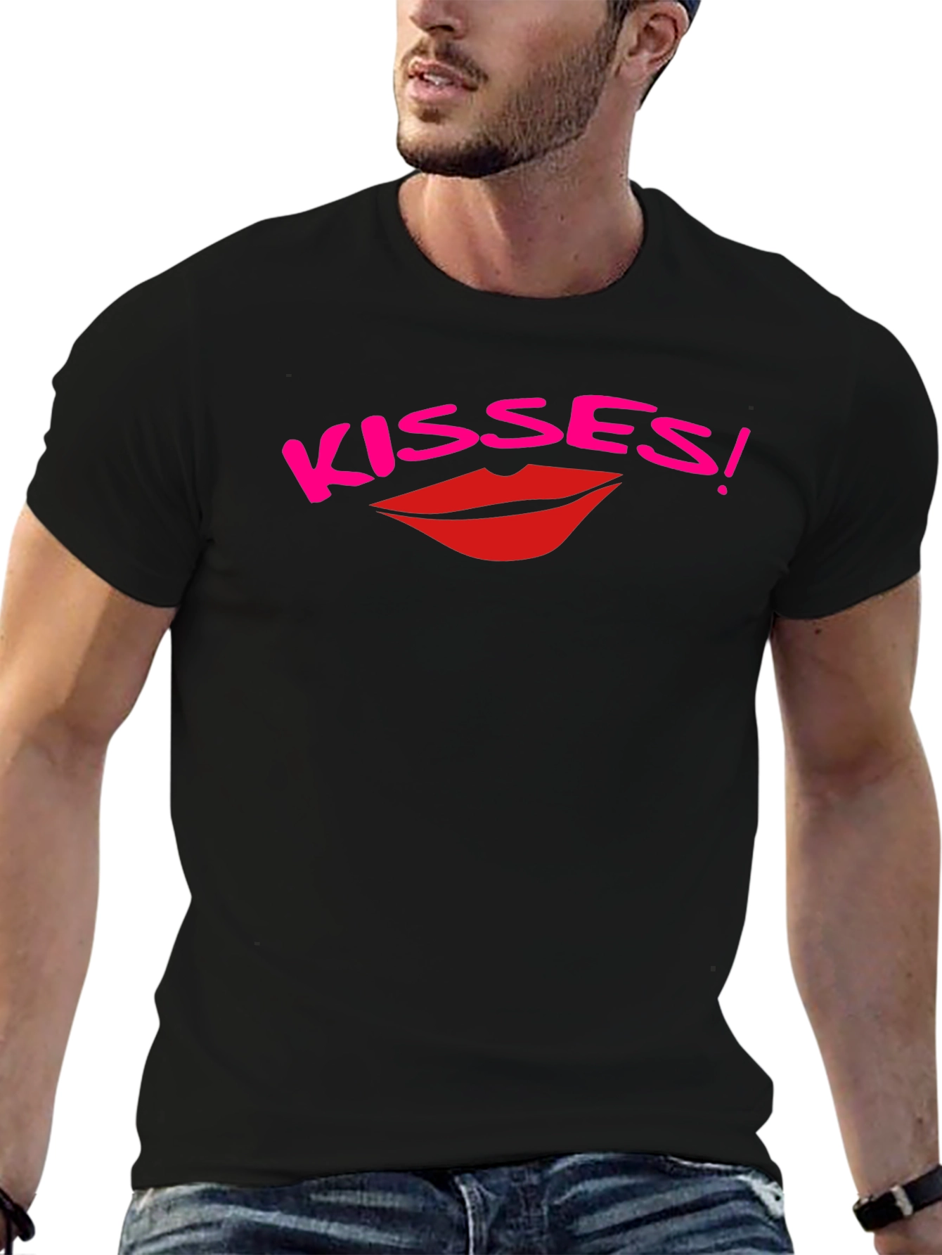 Kisses Graphic Print Black T-Shirt