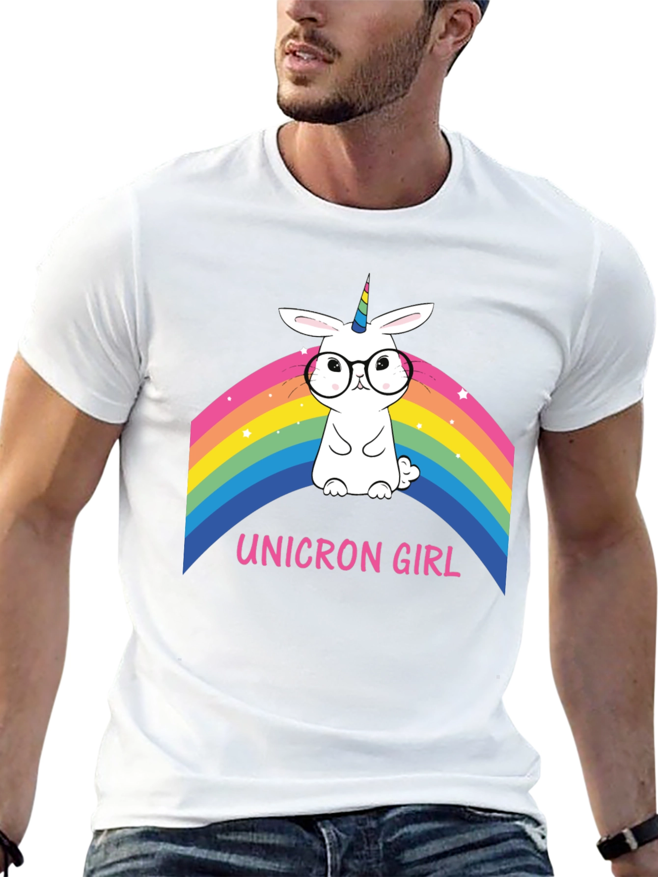 Unicron Girl Bunny Rainbow Graphic Tee