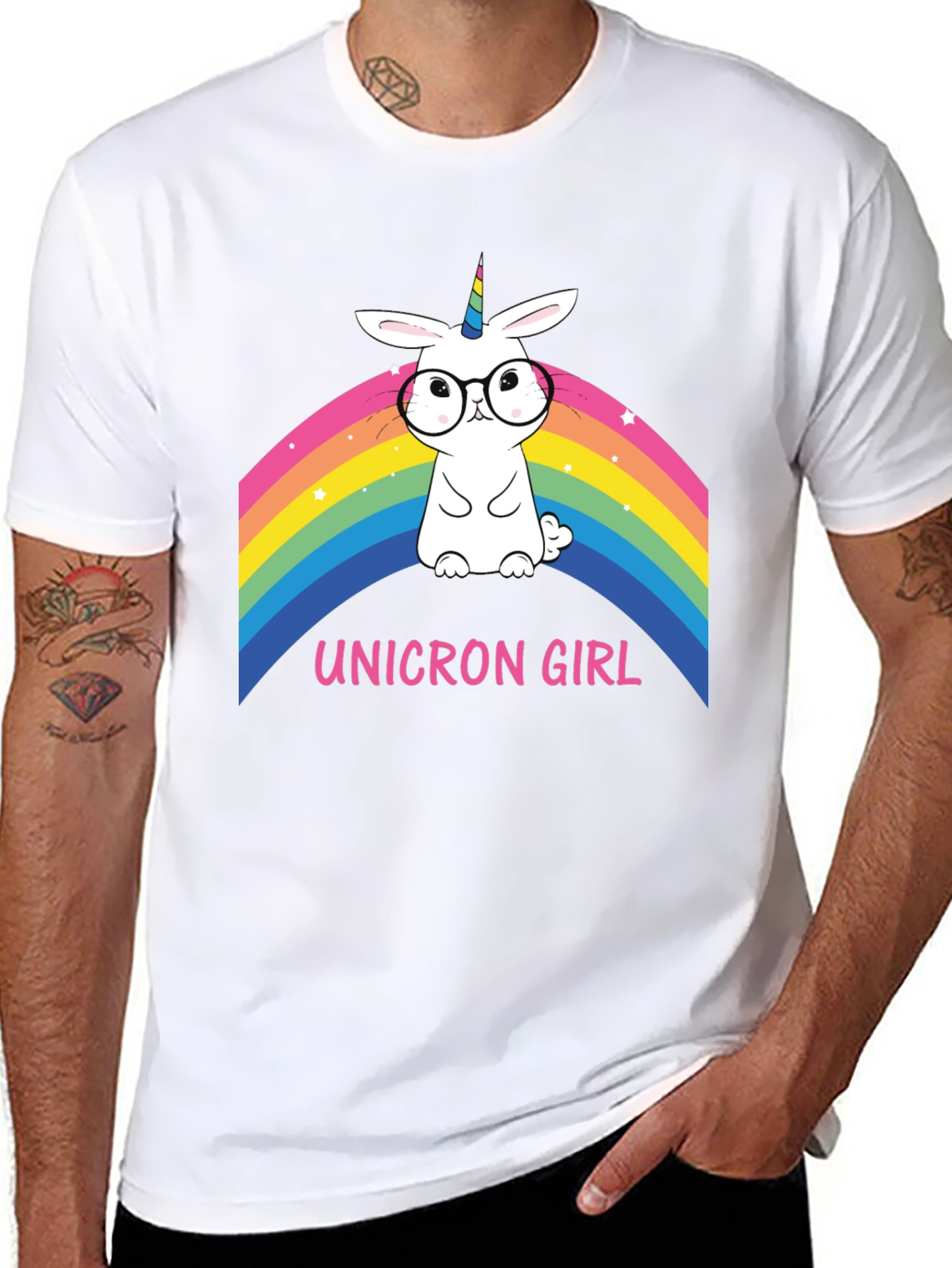 Unicron Girl Bunny Rainbow Graphic Tee