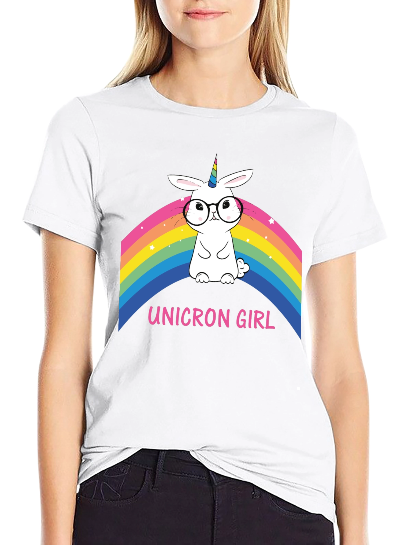 Unicron Girl Bunny Rainbow Graphic Tee