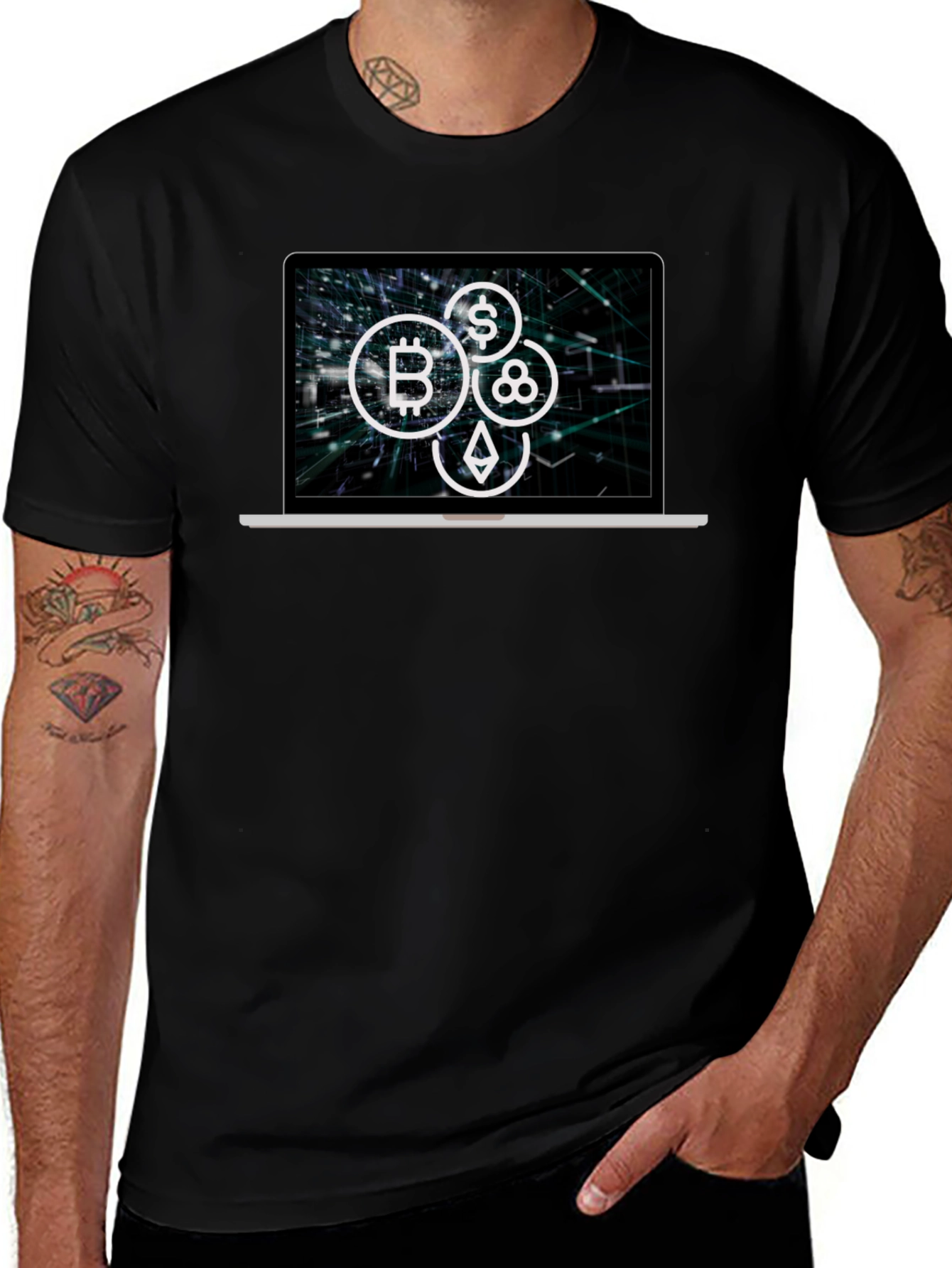 Crypto Laptop T-Shirt - Bitcoin Ethereum & More!