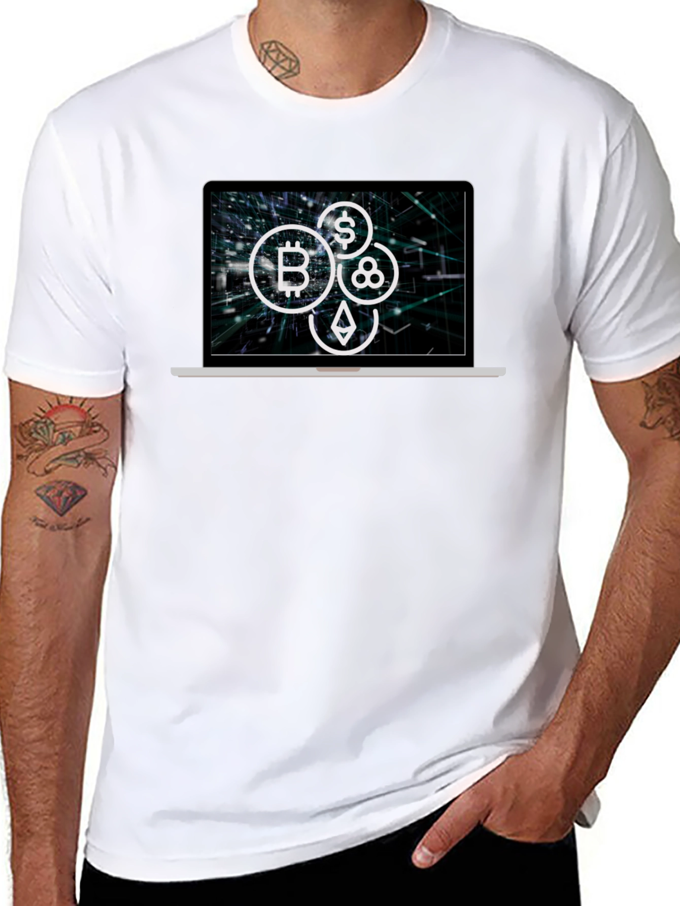 Crypto Laptop T-Shirt - Bitcoin Ethereum & More!