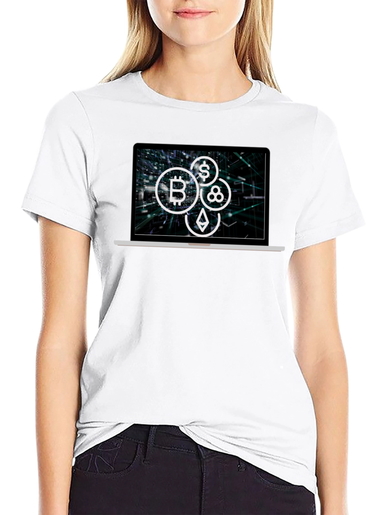 Crypto Laptop T-Shirt - Bitcoin Ethereum & More!