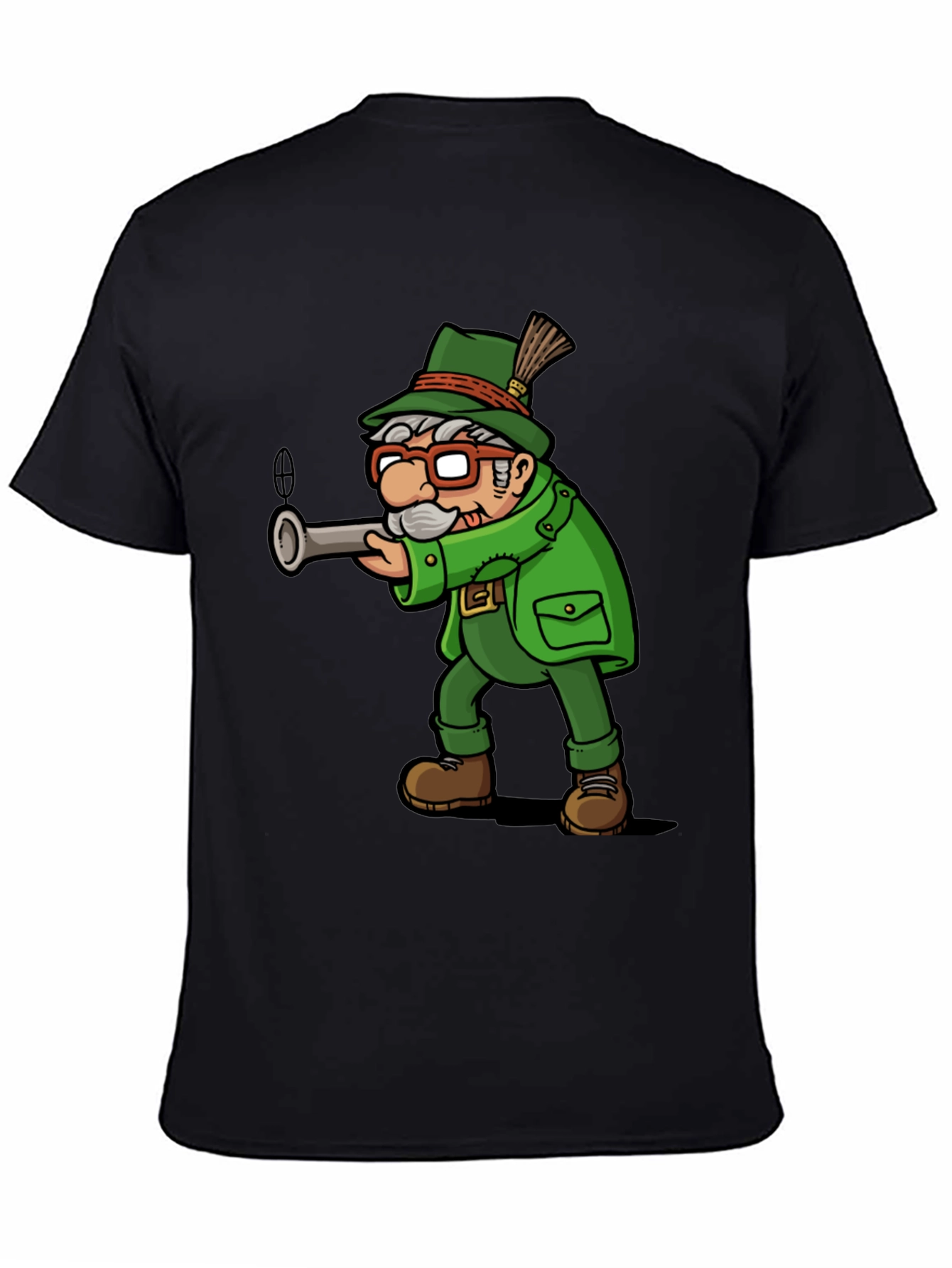 Cartoon Hunter Graphic Tee - Black Cotton Blend