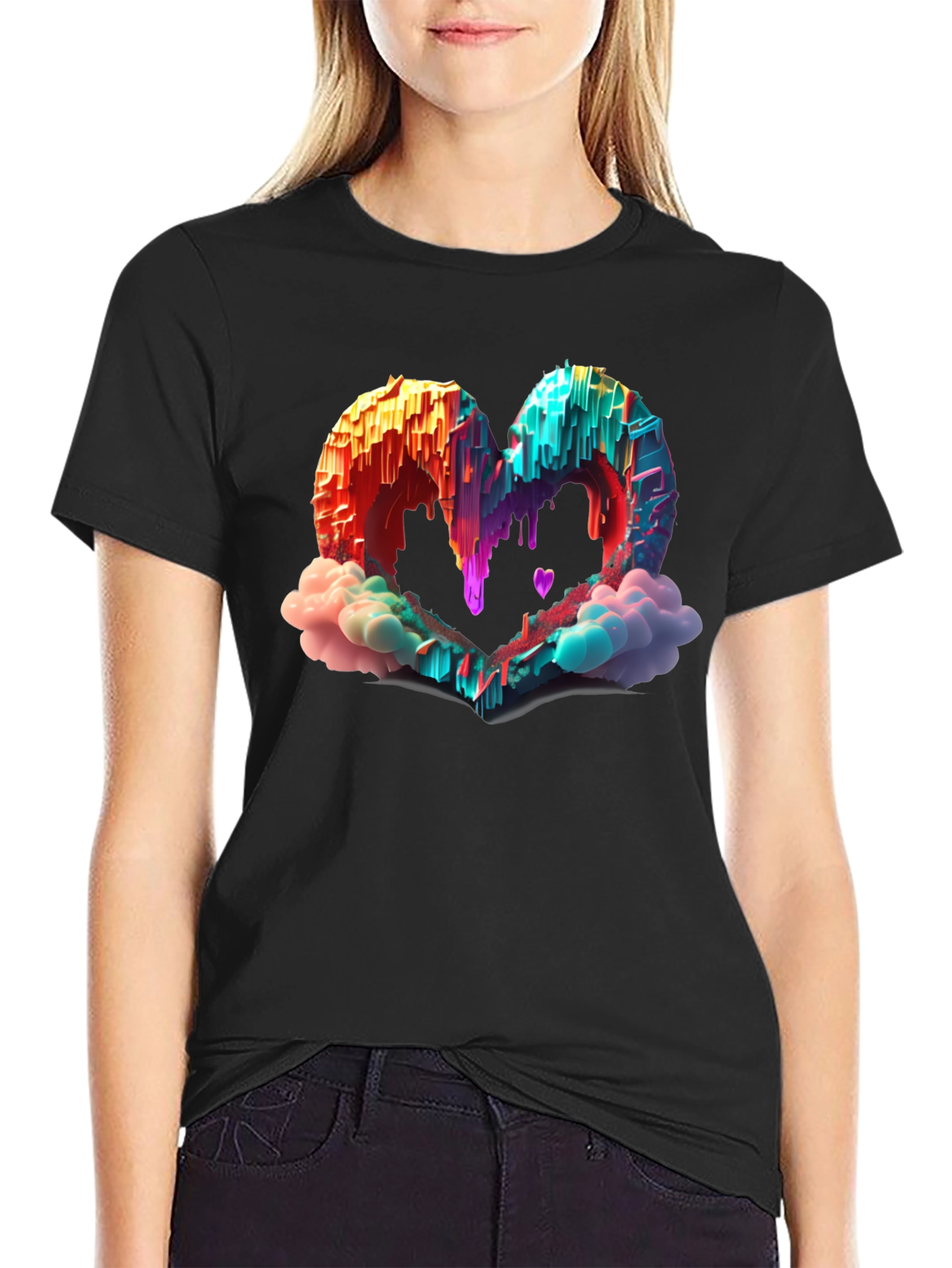 Heart Cloud Drip Graphic Tee - Trendy Style