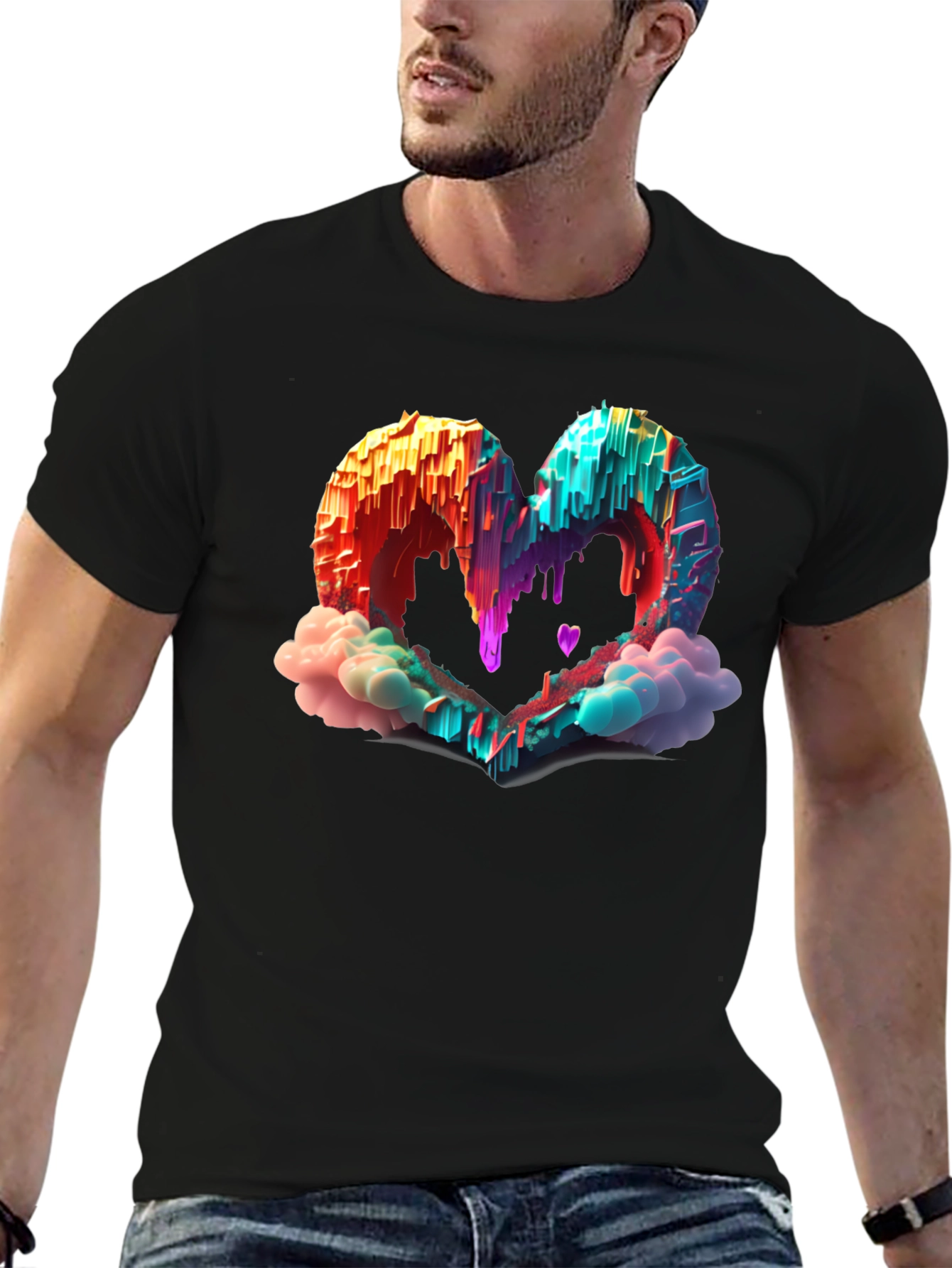 Heart Cloud Drip Graphic Tee - Trendy Style