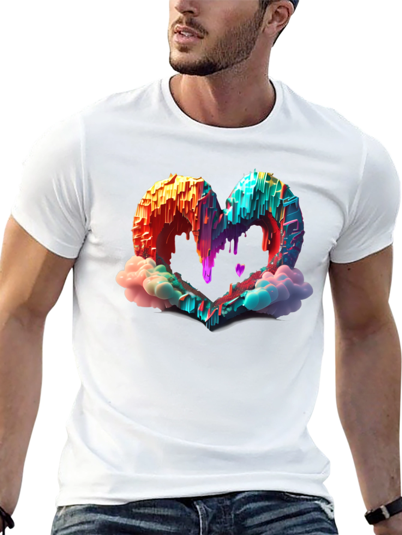 Heart Cloud Drip Graphic Tee - Trendy Style