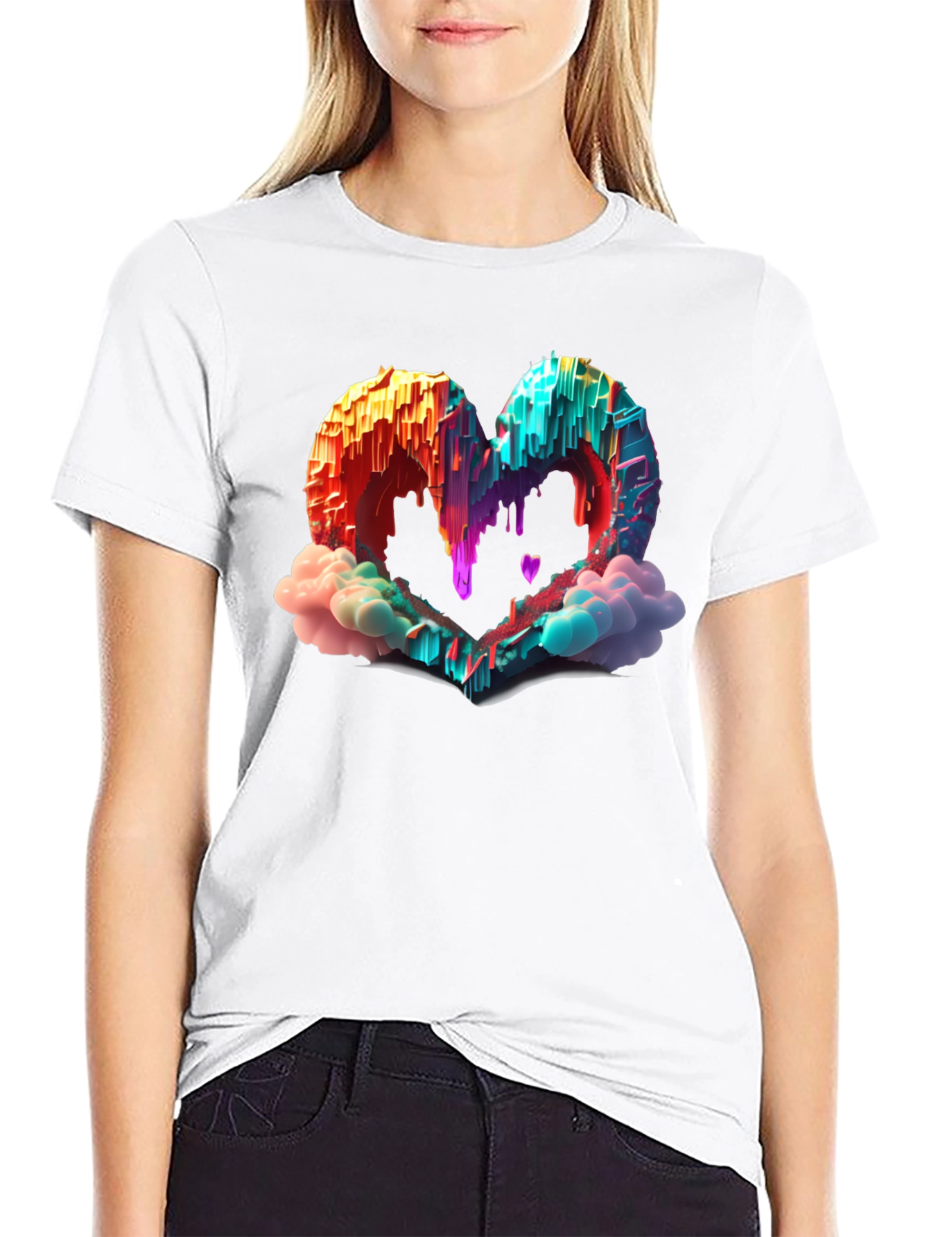 Heart Cloud Drip Graphic Tee - Trendy Style