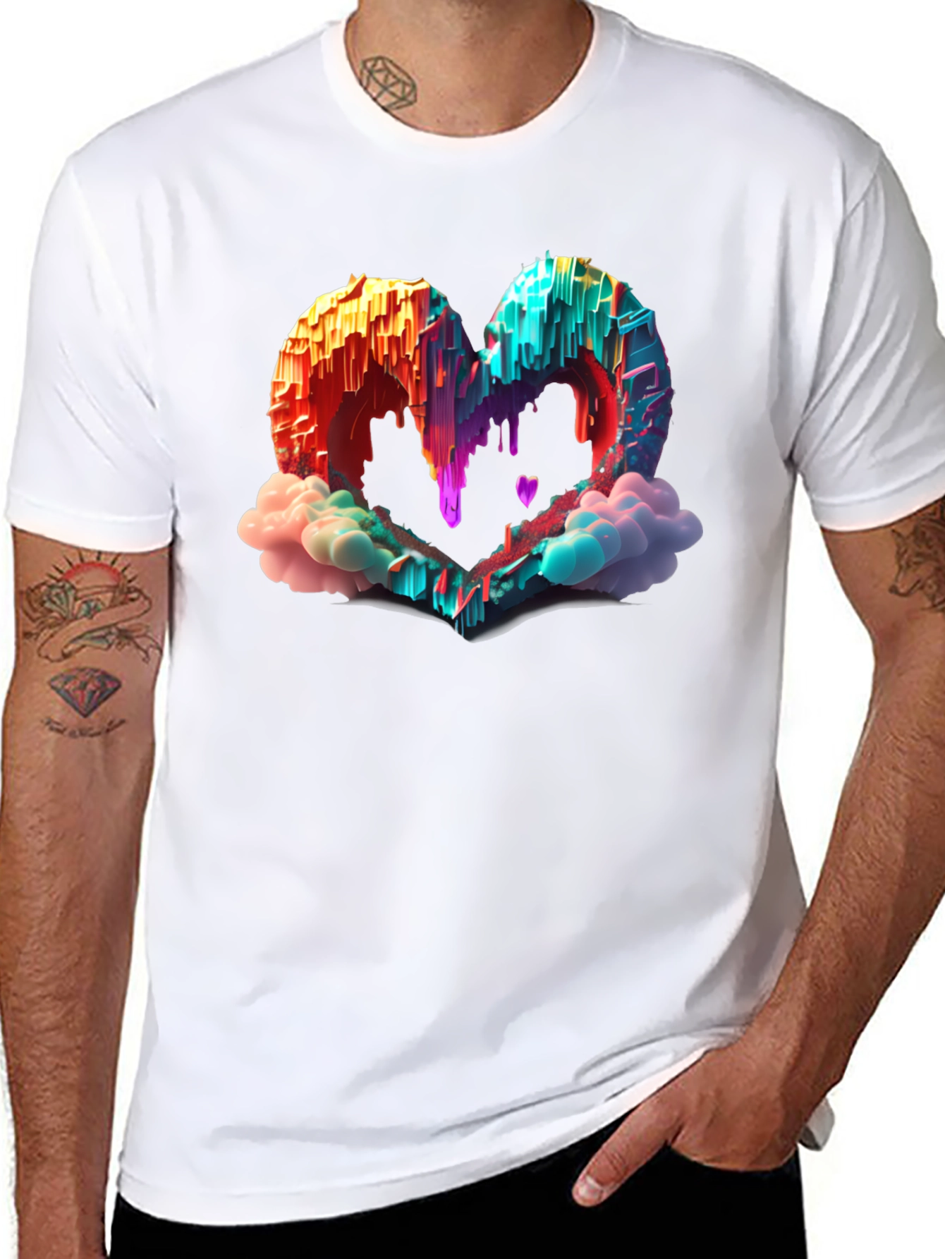 Heart Cloud Drip Graphic Tee - Trendy Style