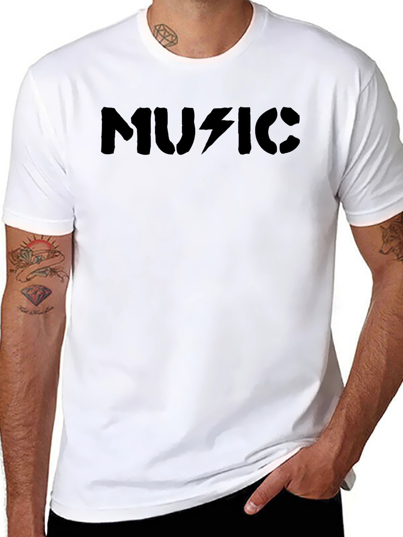 Music Lightning Bolt Graphic Black T-Shirt