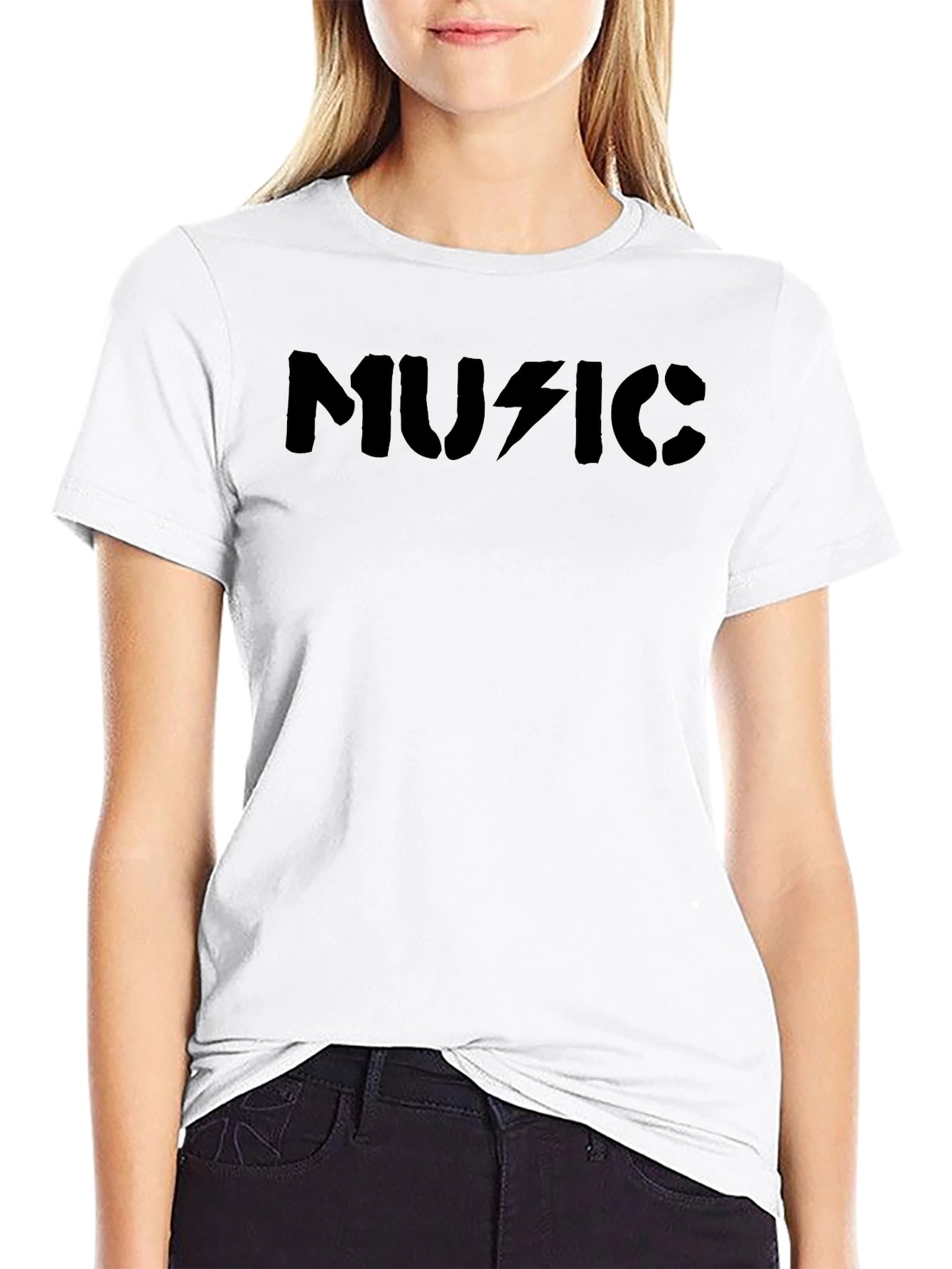 Music Lightning Bolt Graphic Black T-Shirt