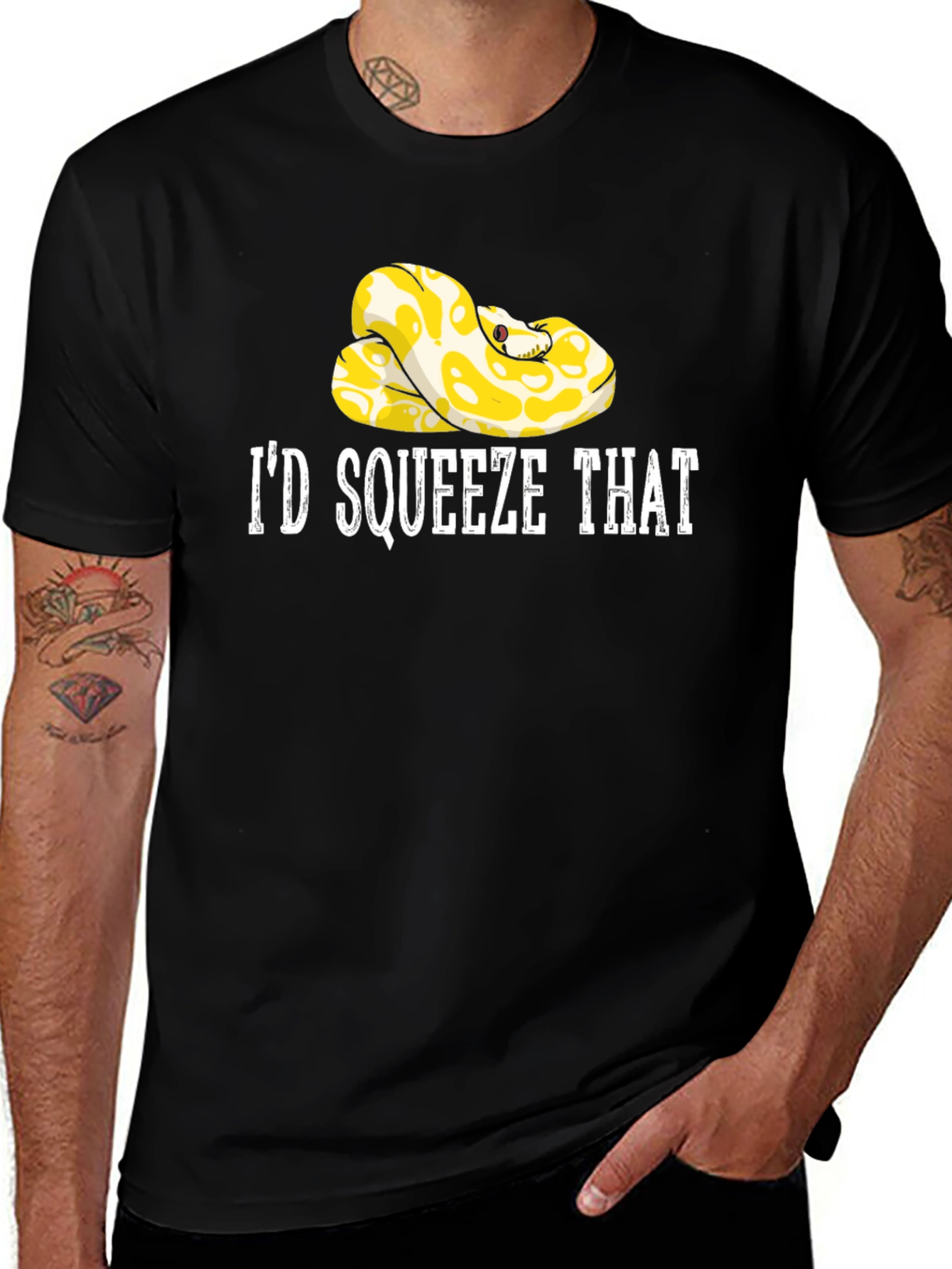 Id Squeeze That Snake Graphic Tee - Novelty T-Shirt