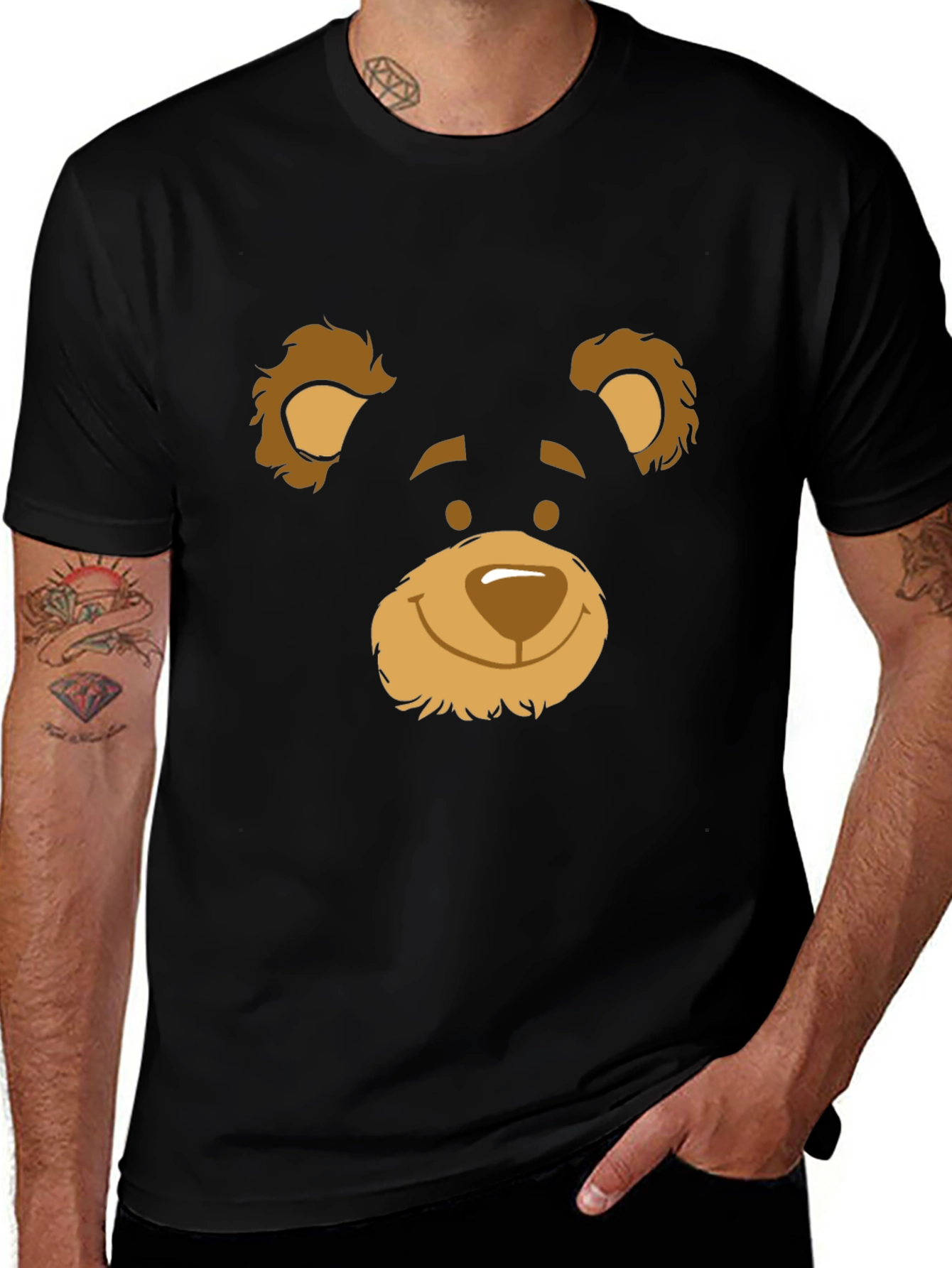 Black T-Shirt with Bear Face Graphic