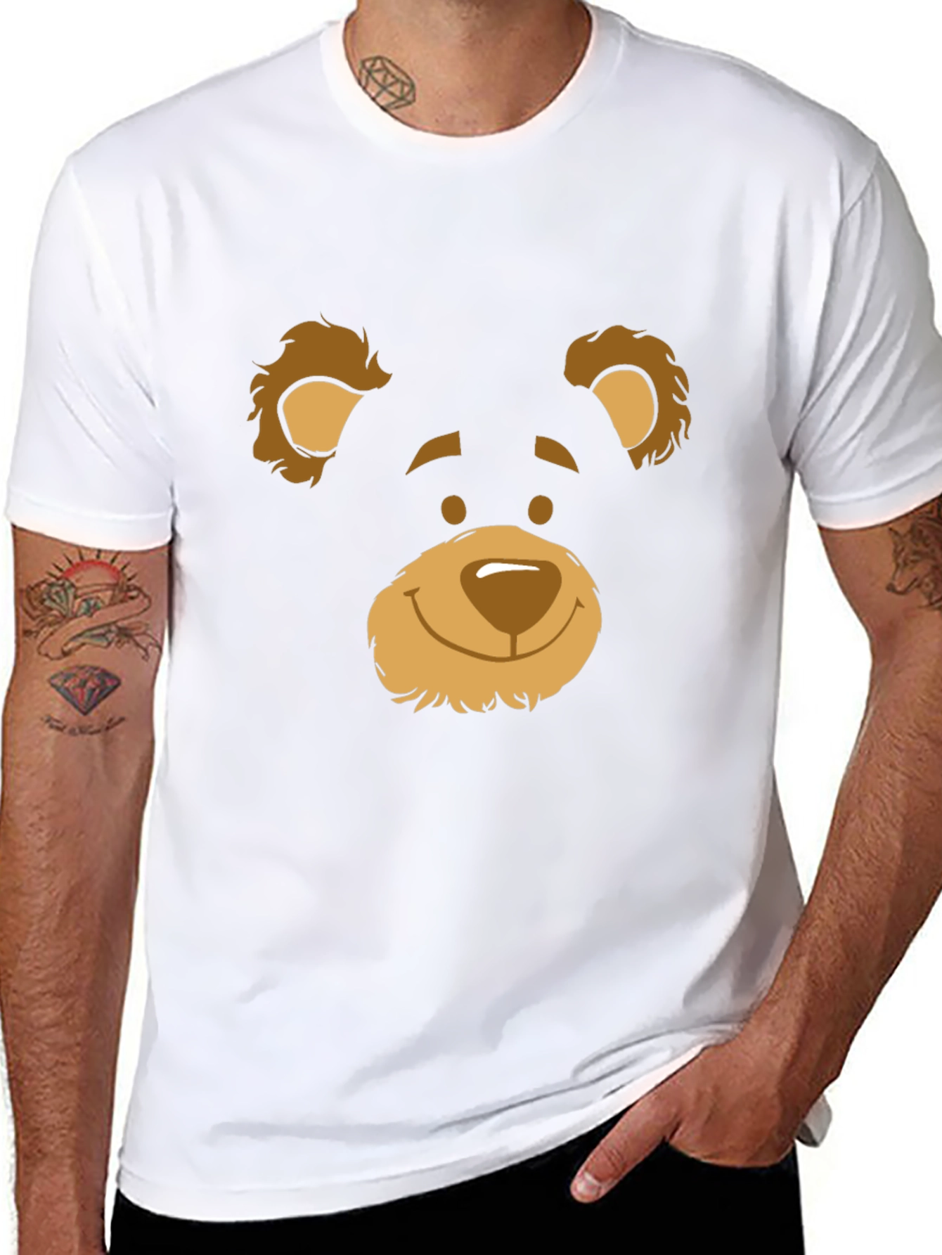 Black T-Shirt with Bear Face Graphic