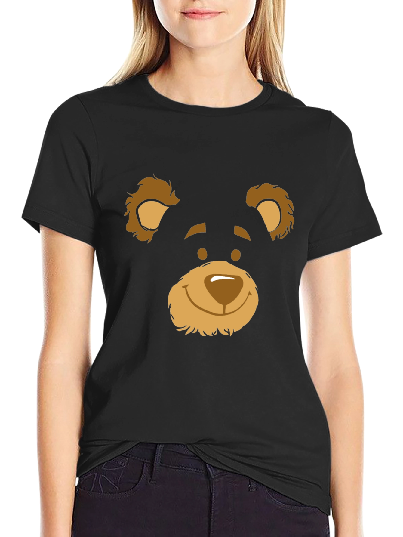Black T-Shirt with Bear Face Graphic