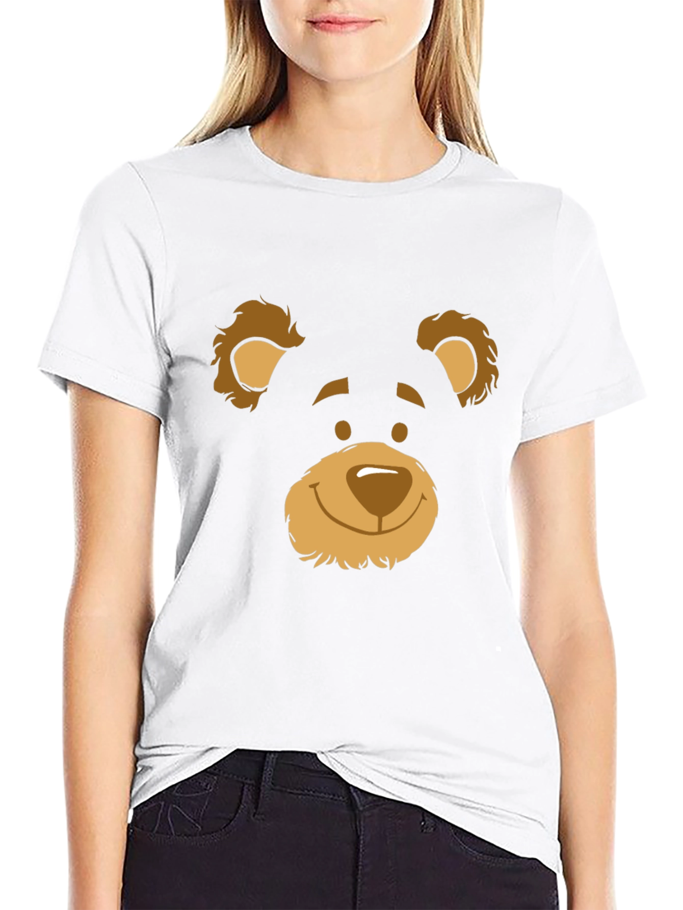 Black T-Shirt with Bear Face Graphic