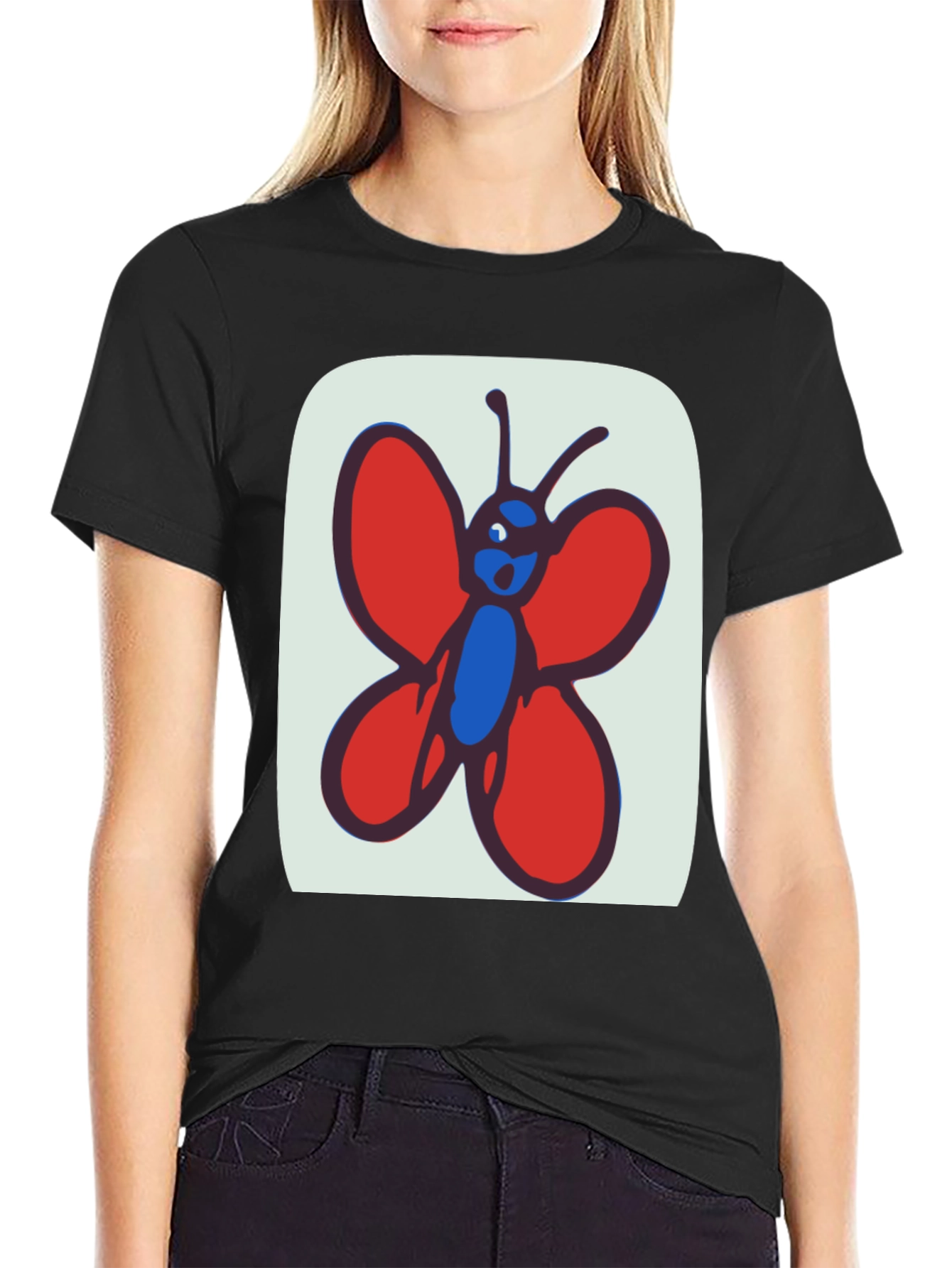 Whimsical Butterfly Graphic Tee - Soft Cotton Black T-Shirt