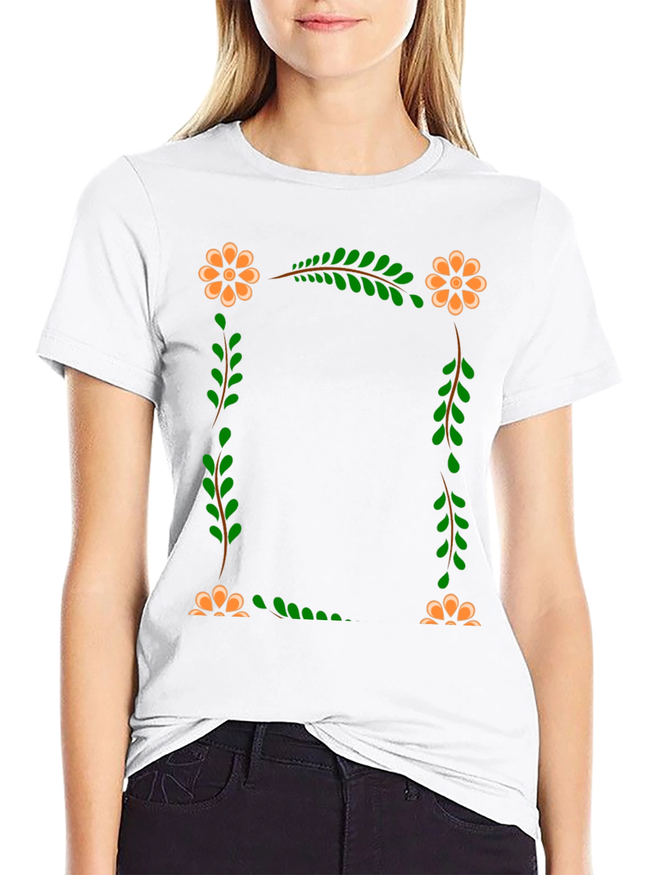 Floral Frame Black T-Shirt