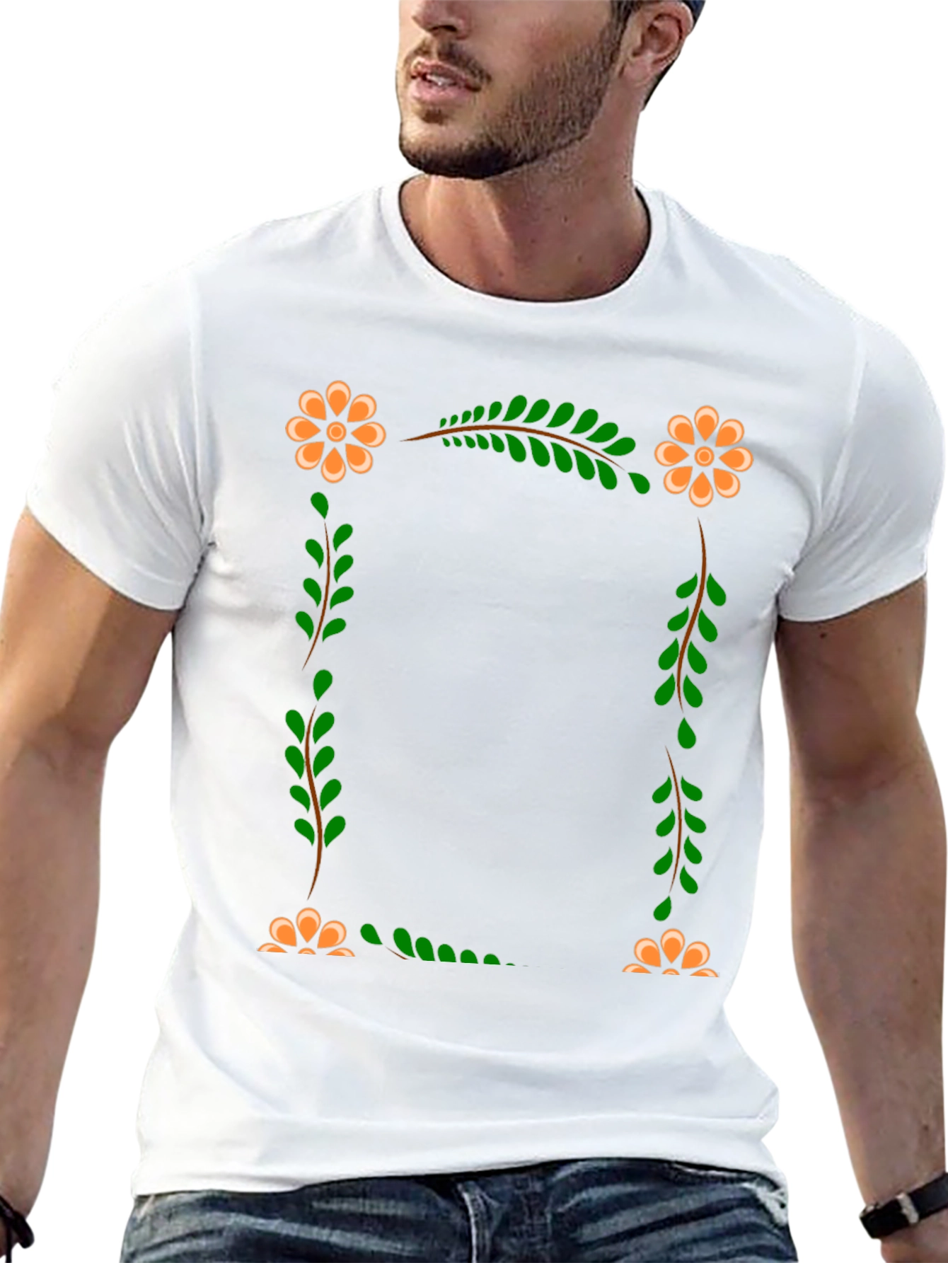 Floral Frame Black T-Shirt