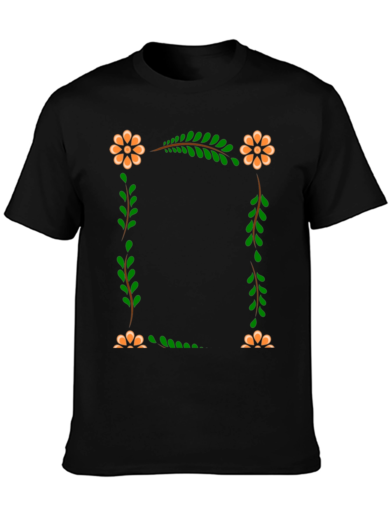 Floral Frame Black T-Shirt