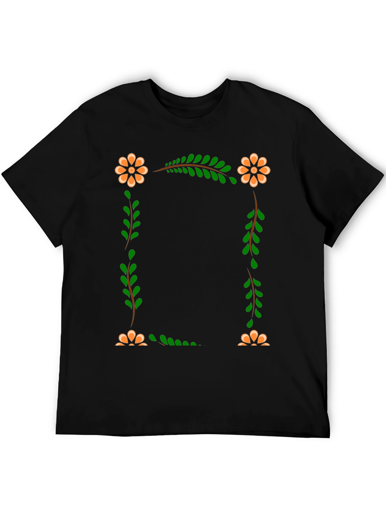 Floral Frame Black T-Shirt
