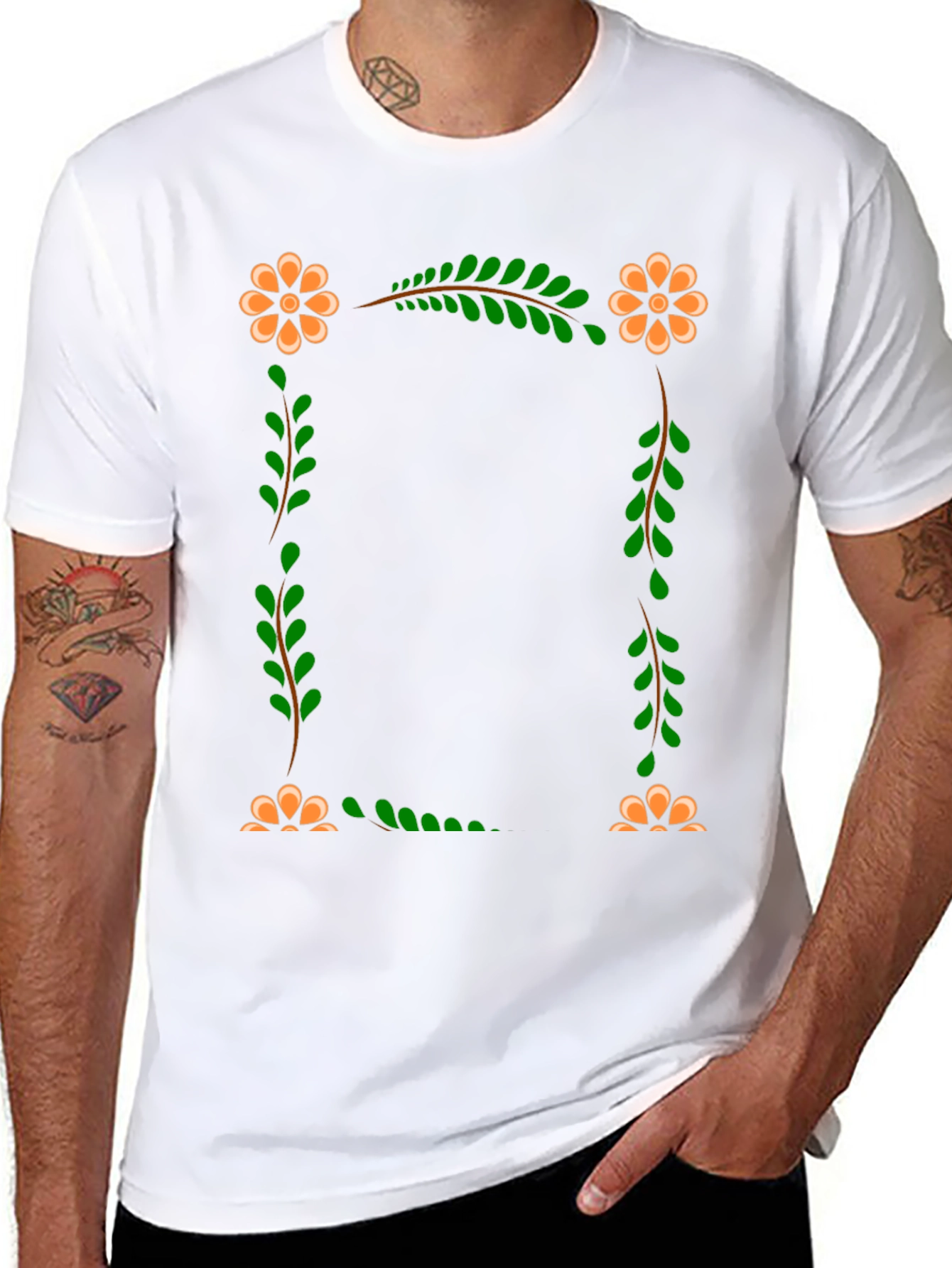 Floral Frame Black T-Shirt