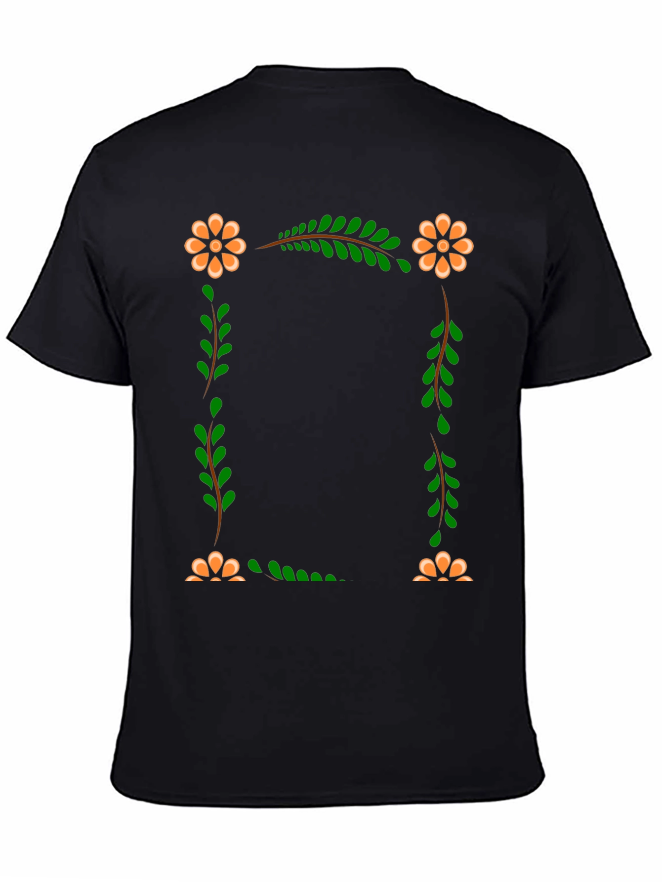 Floral Frame Black T-Shirt