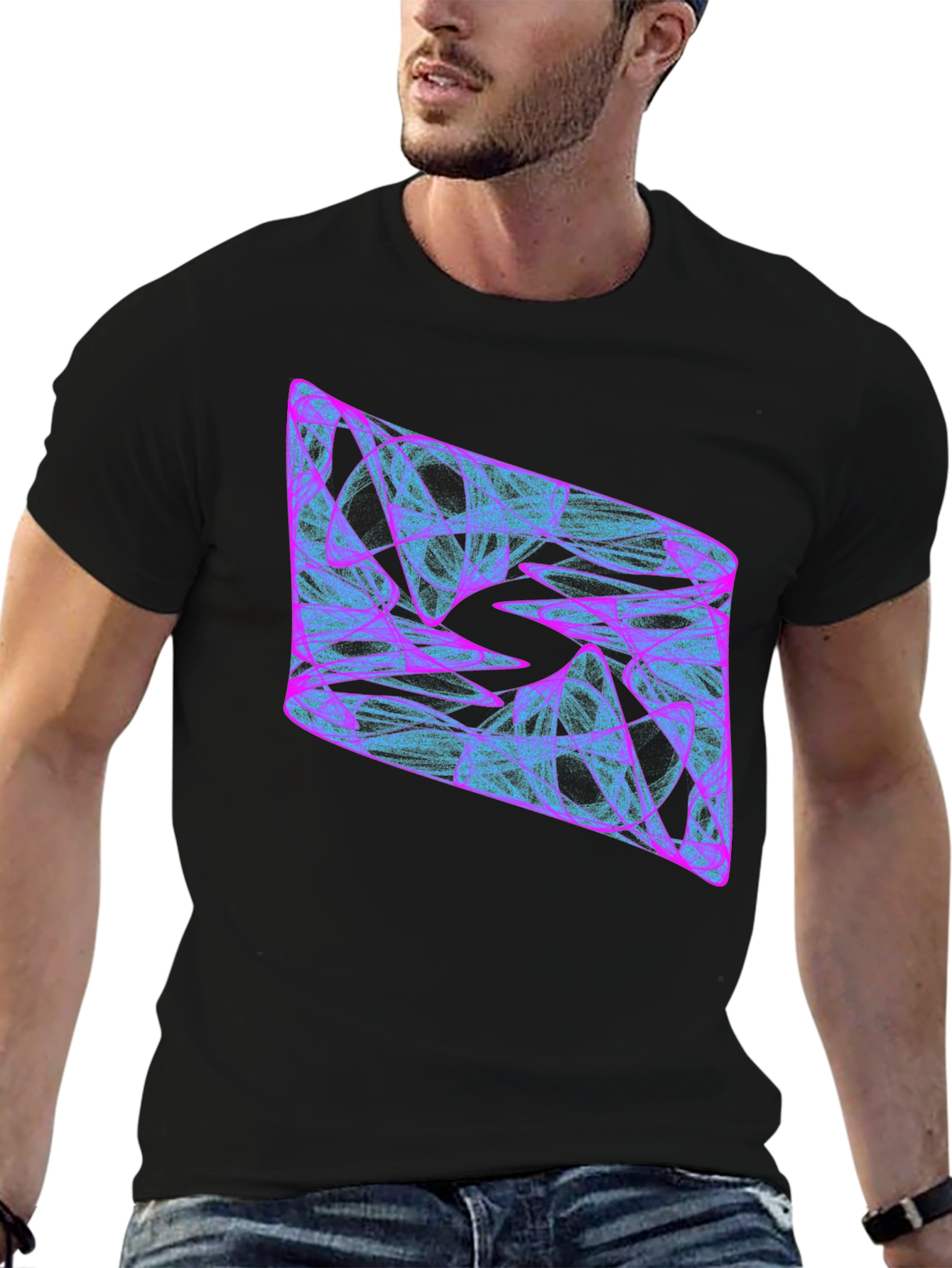 Abstract Geometric Graphic Print Black T-Shirt