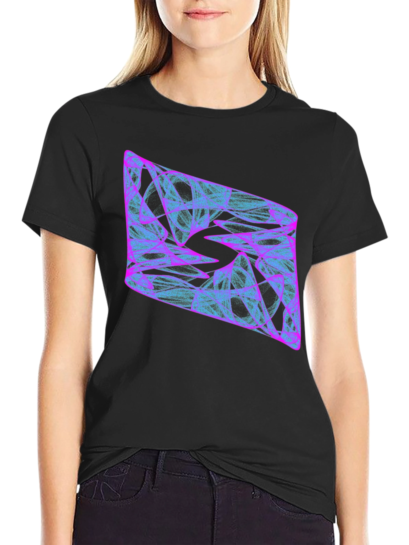 Abstract Geometric Graphic Print Black T-Shirt