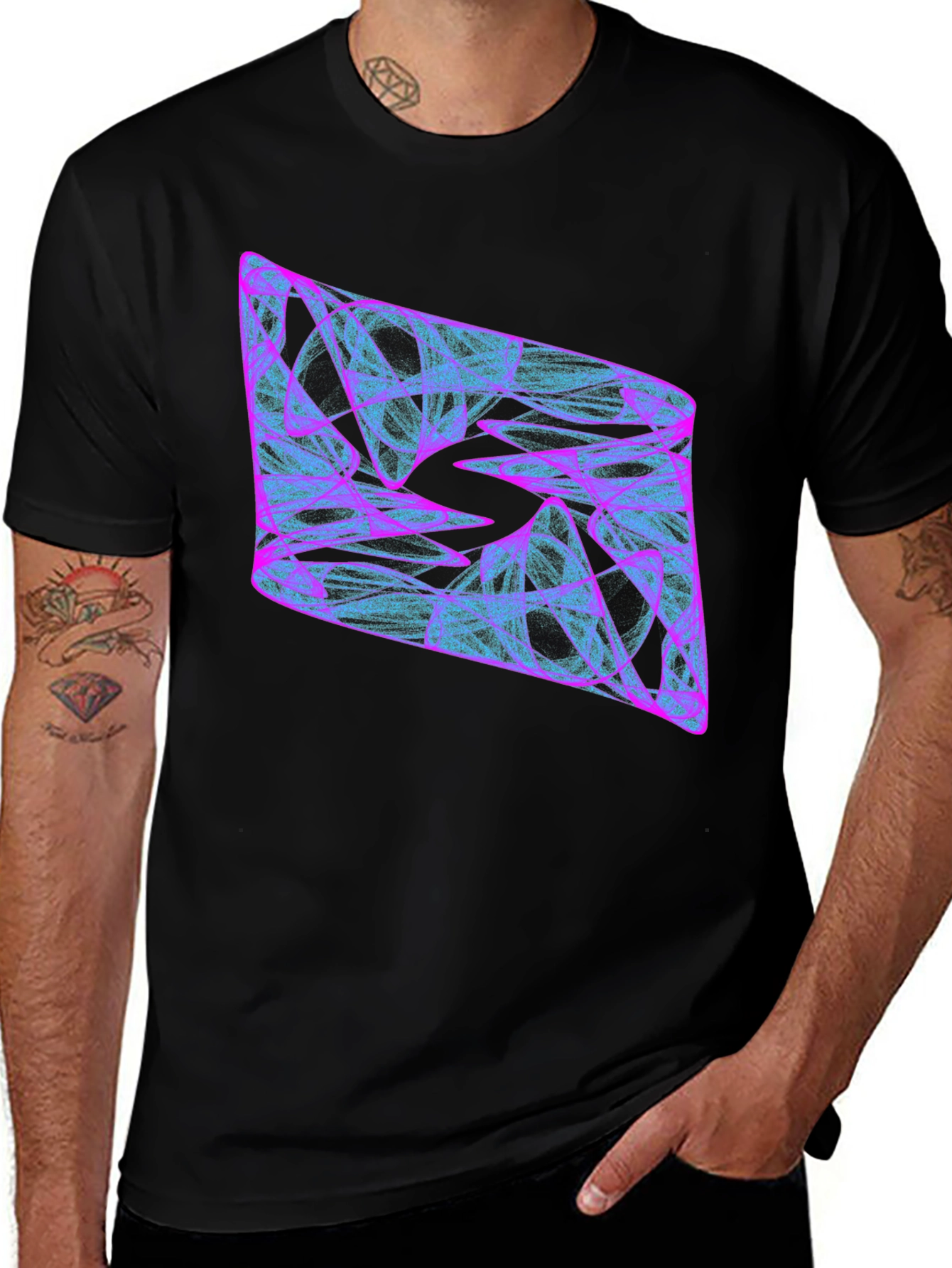 Abstract Geometric Graphic Print Black T-Shirt