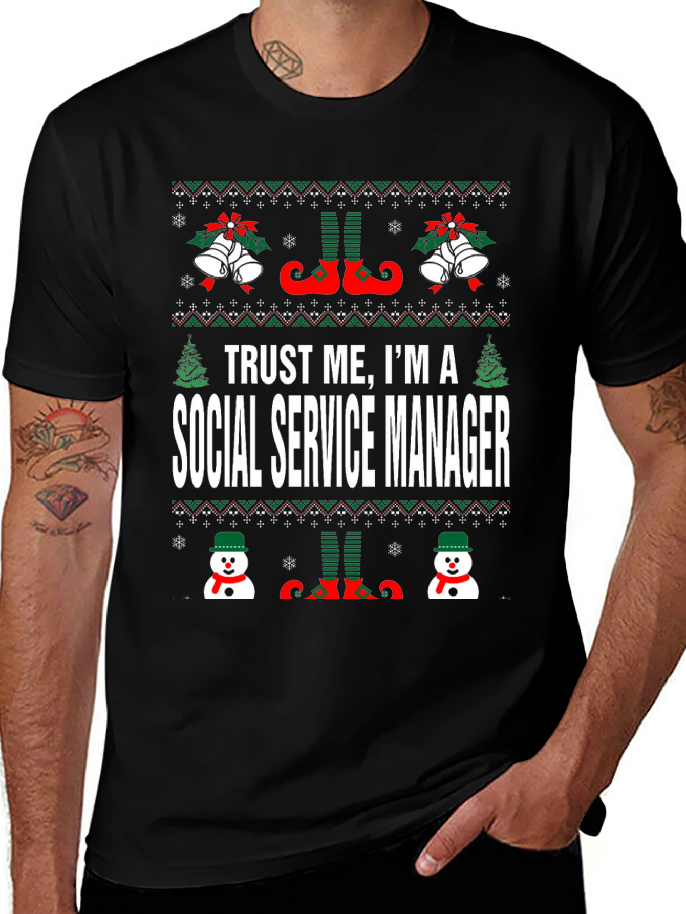 Social Service Manager Ugly Christmas Sweater T-Shirt