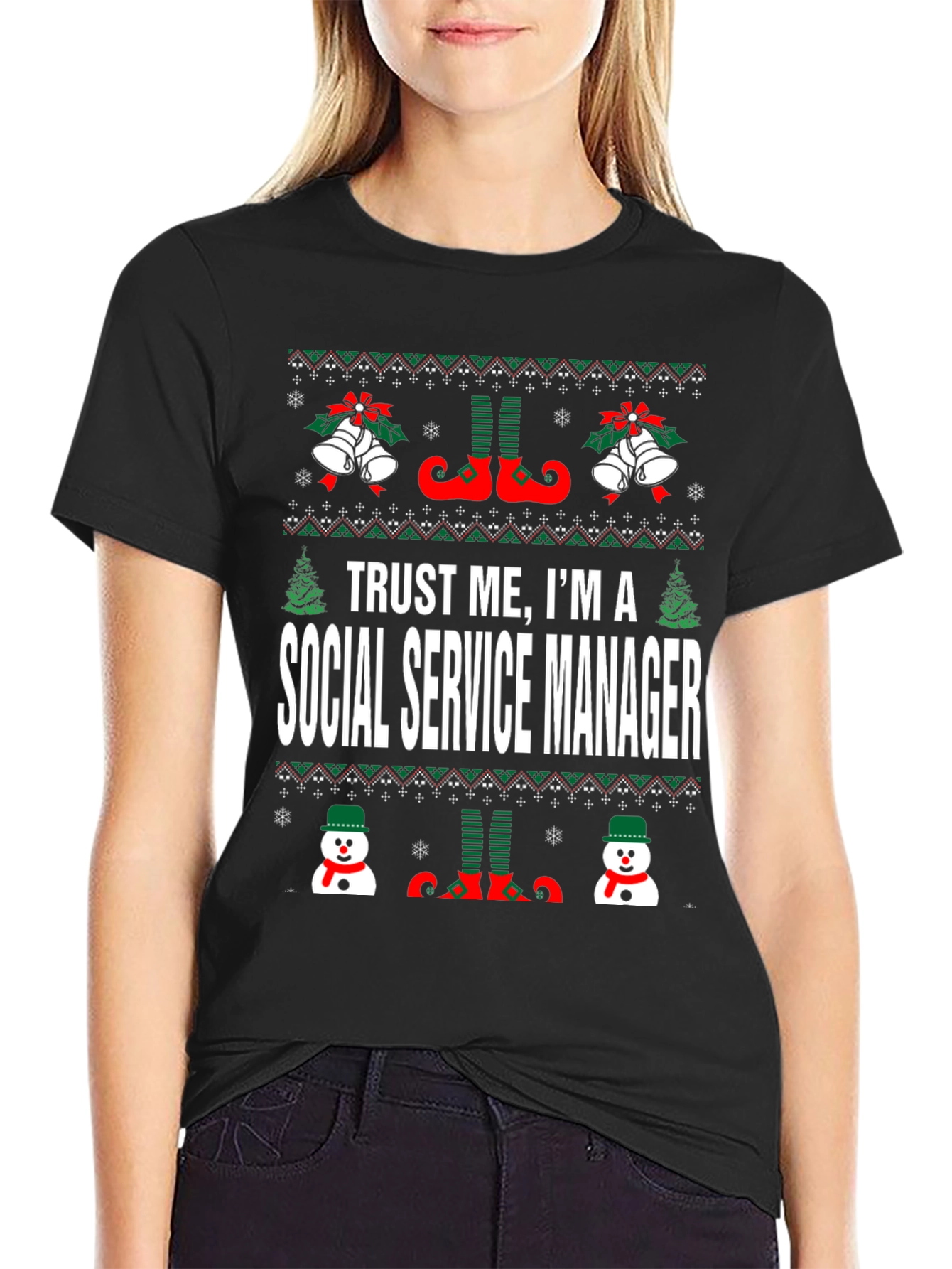 Social Service Manager Ugly Christmas Sweater T-Shirt