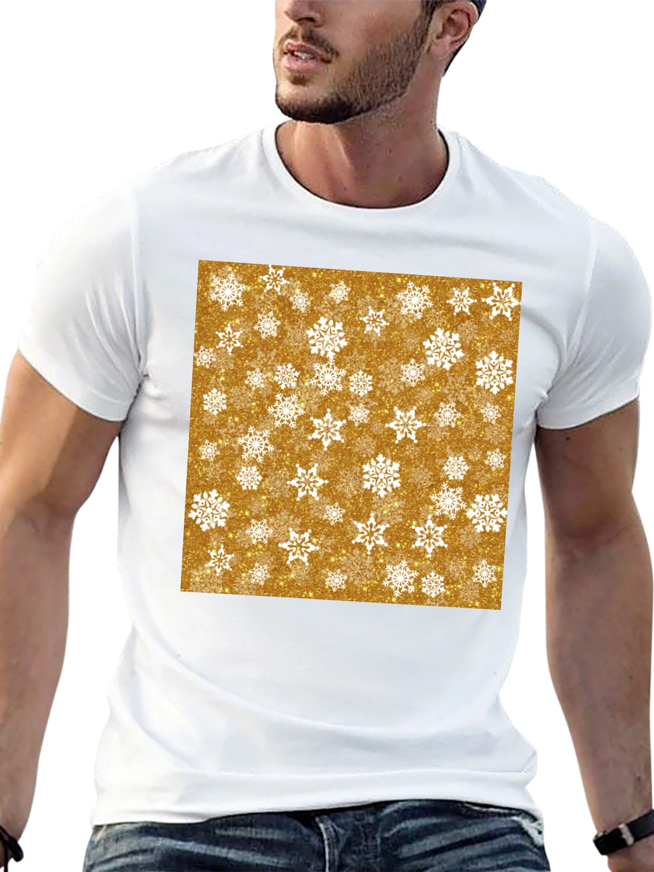 Festive Snowflake Print Black T-Shirt