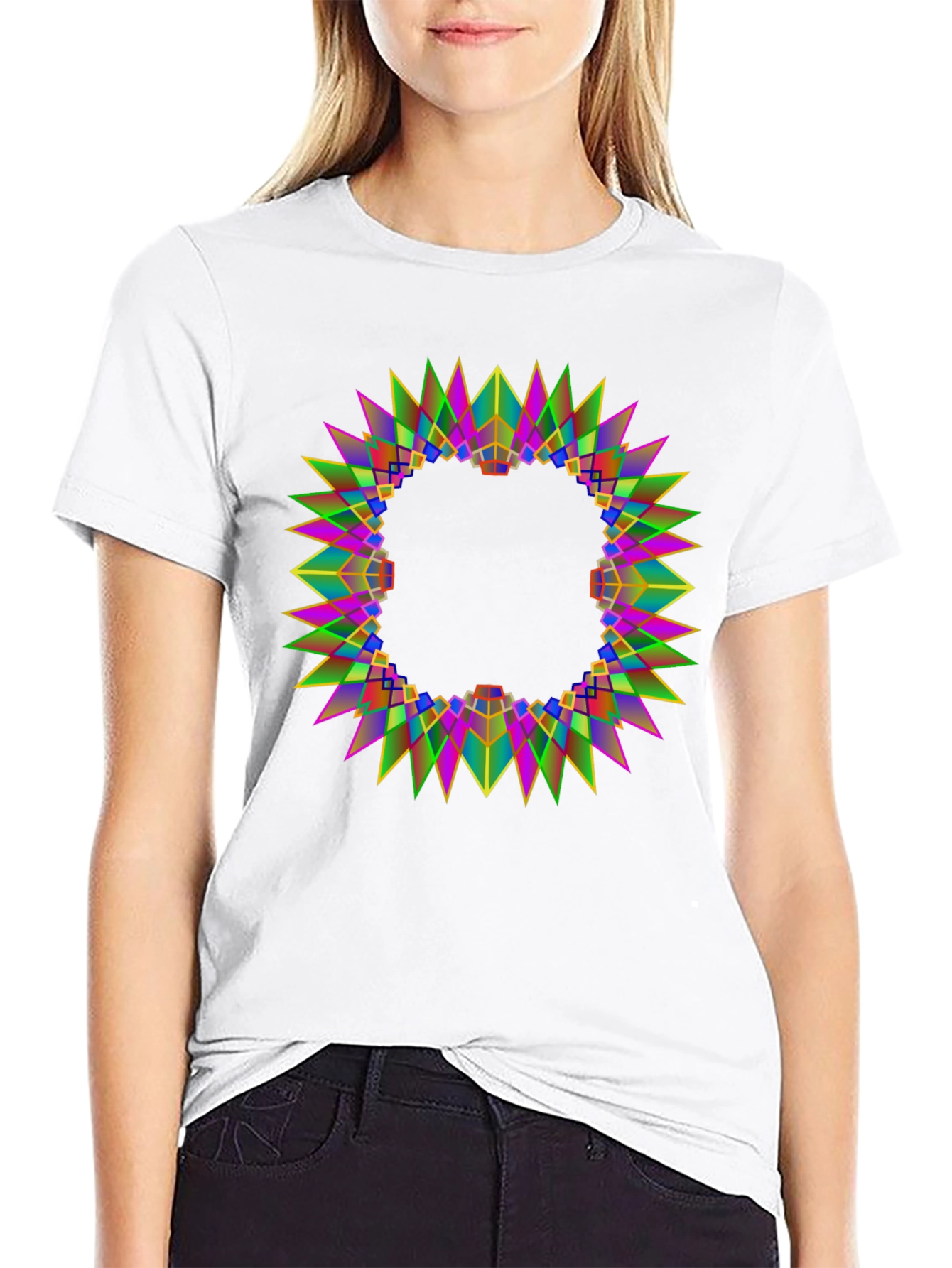 Geometric Kaleidoscope Mandala Black T-Shirt