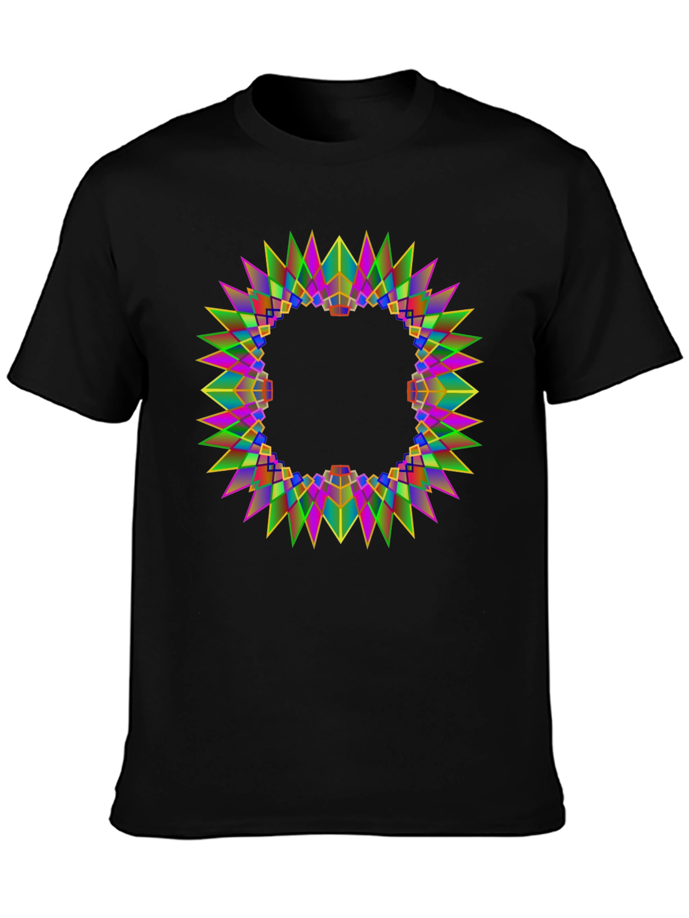 Geometric Kaleidoscope Mandala Black T-Shirt