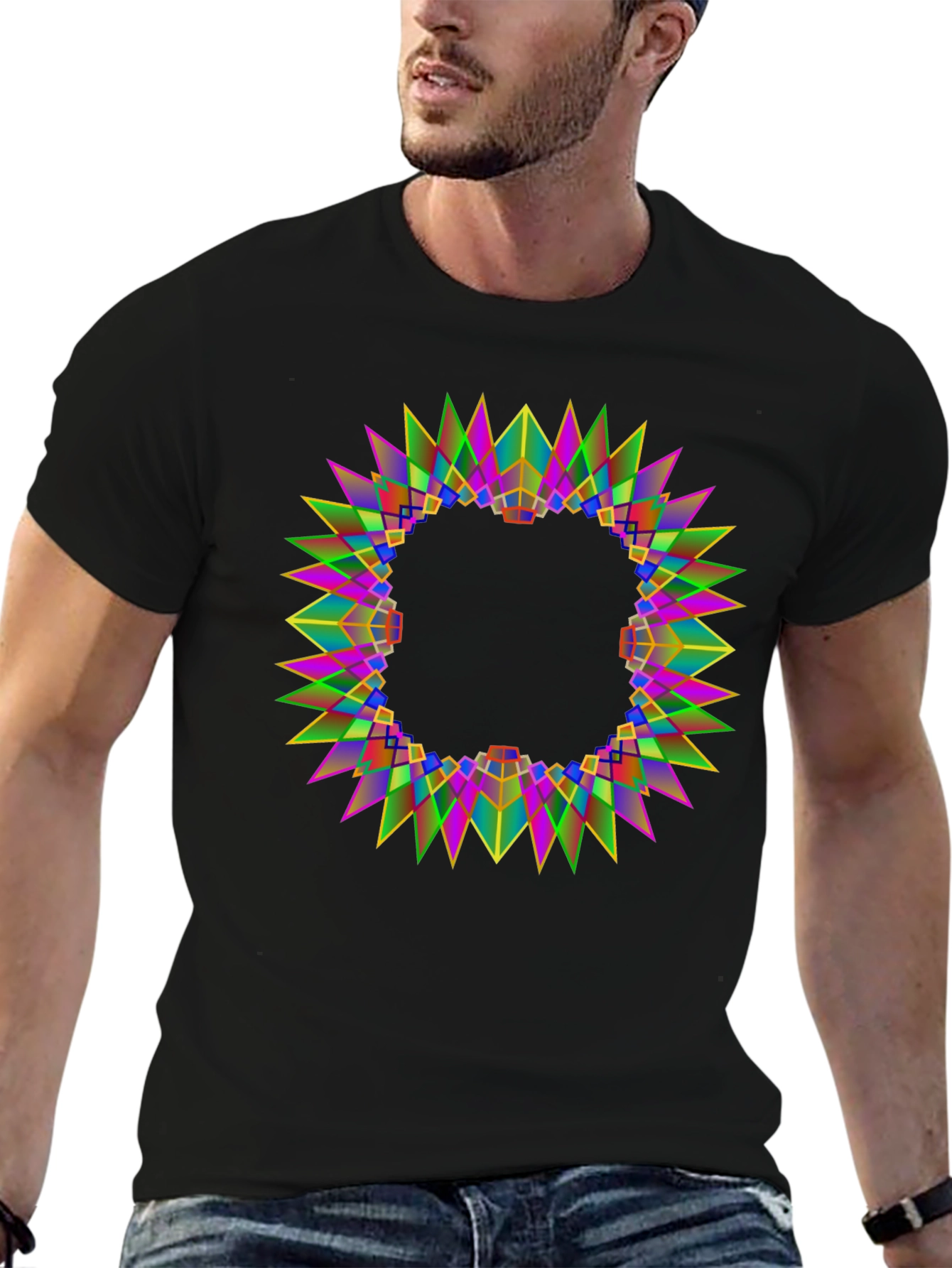 Geometric Kaleidoscope Mandala Black T-Shirt