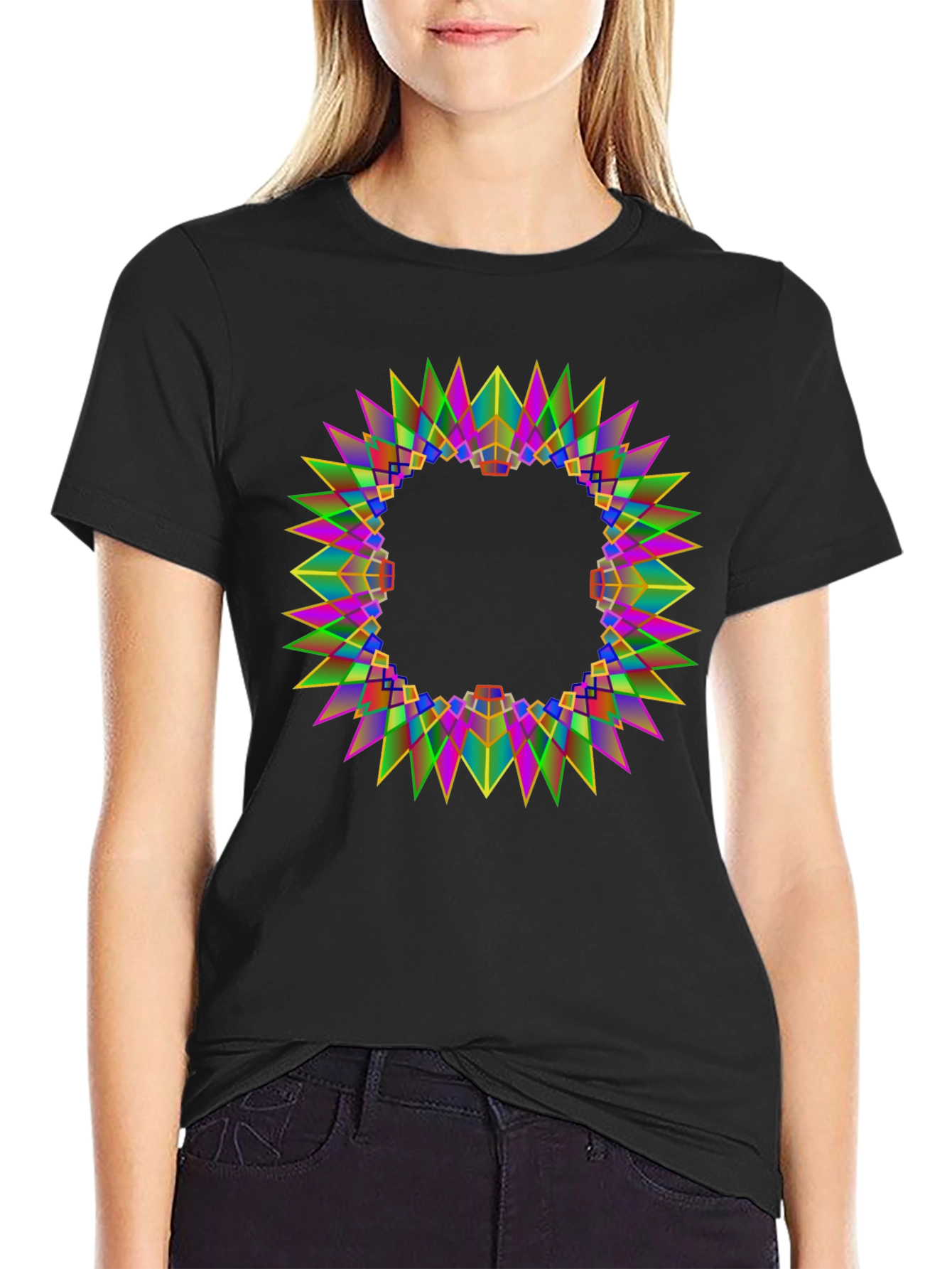 Geometric Kaleidoscope Mandala Black T-Shirt