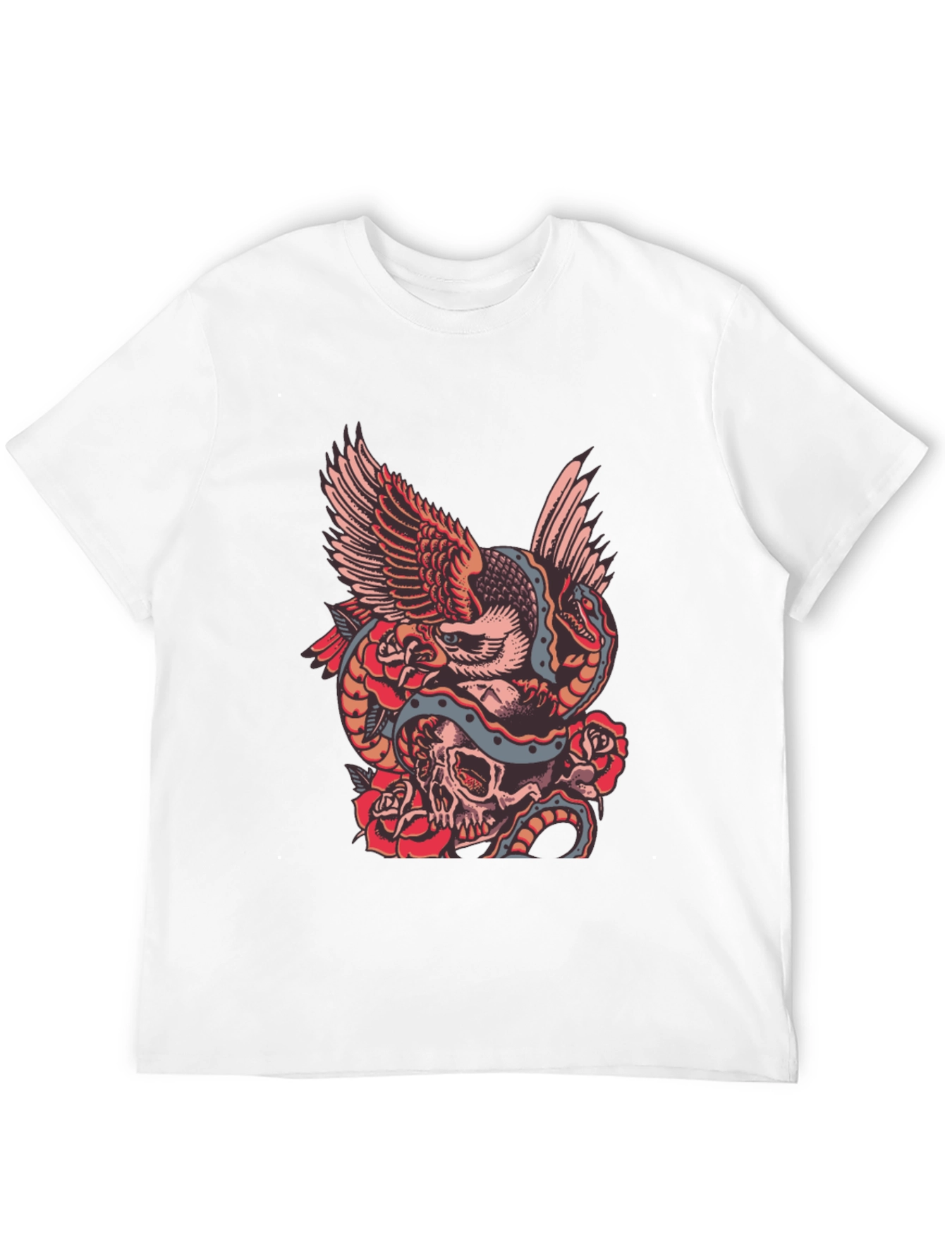 Eagle Snake Skull Graphic Print Black T-Shirt