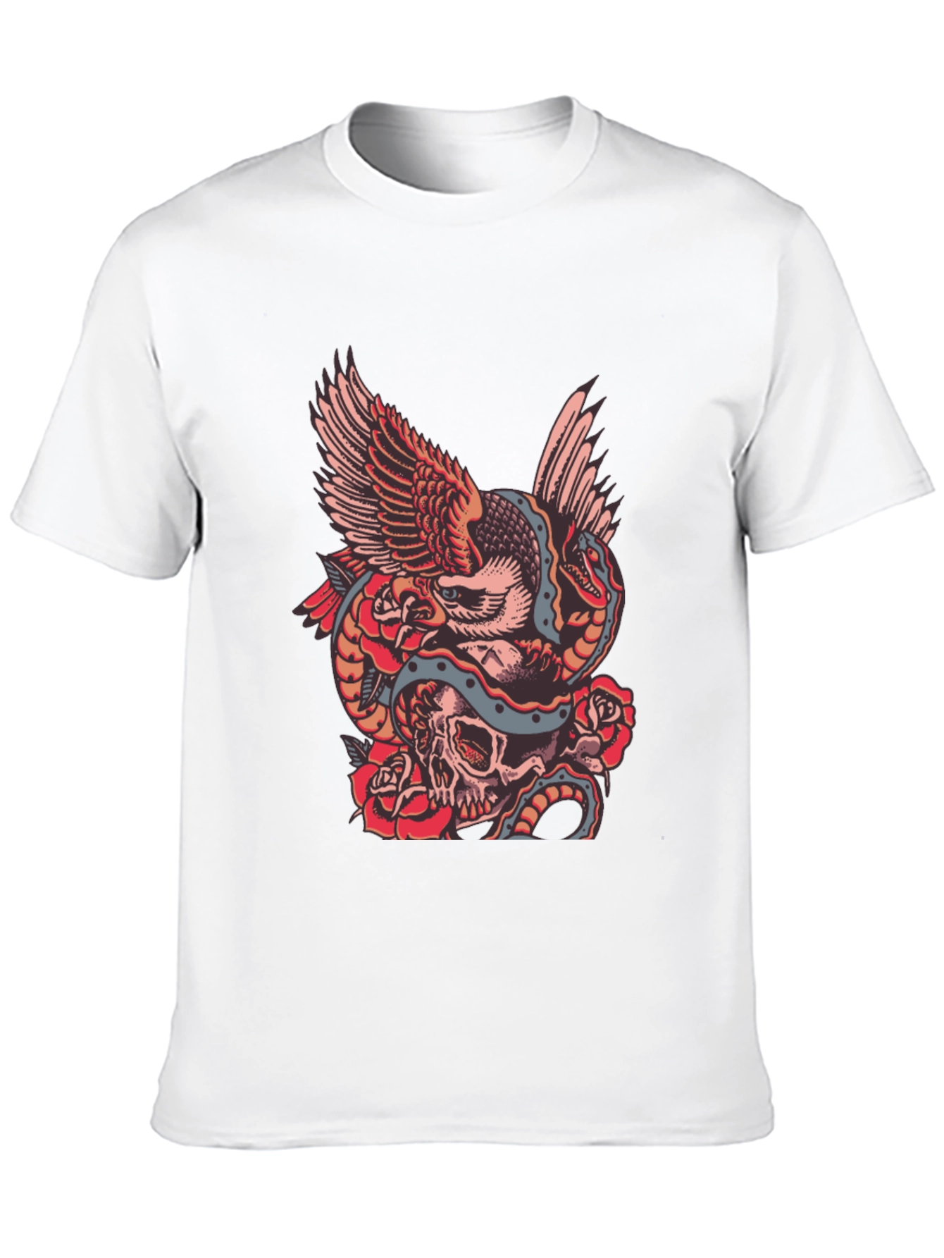 Eagle Snake Skull Graphic Print Black T-Shirt
